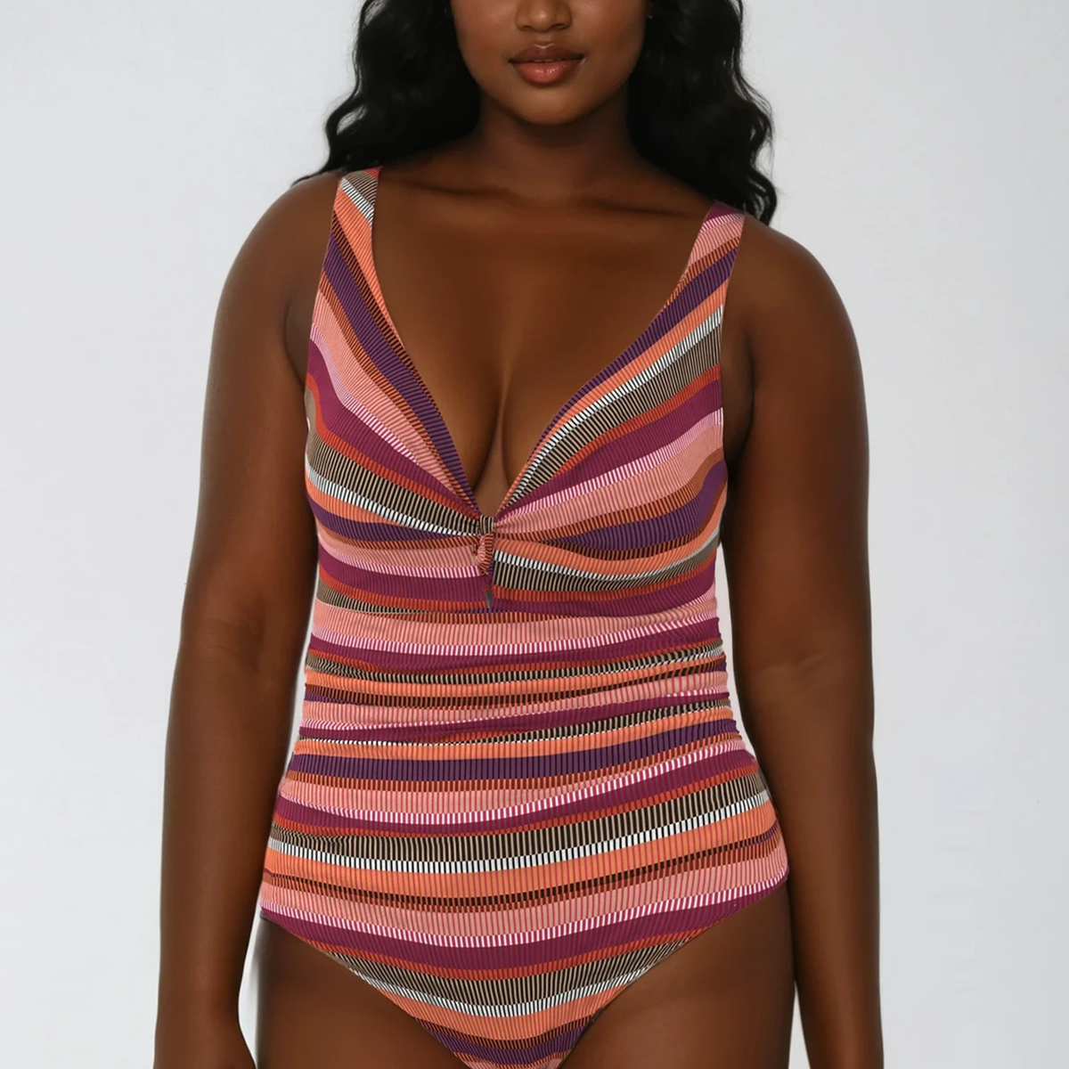 Sunseeker Tropadelic Stripe Etnico Plus Cup Knot Front Onepiece