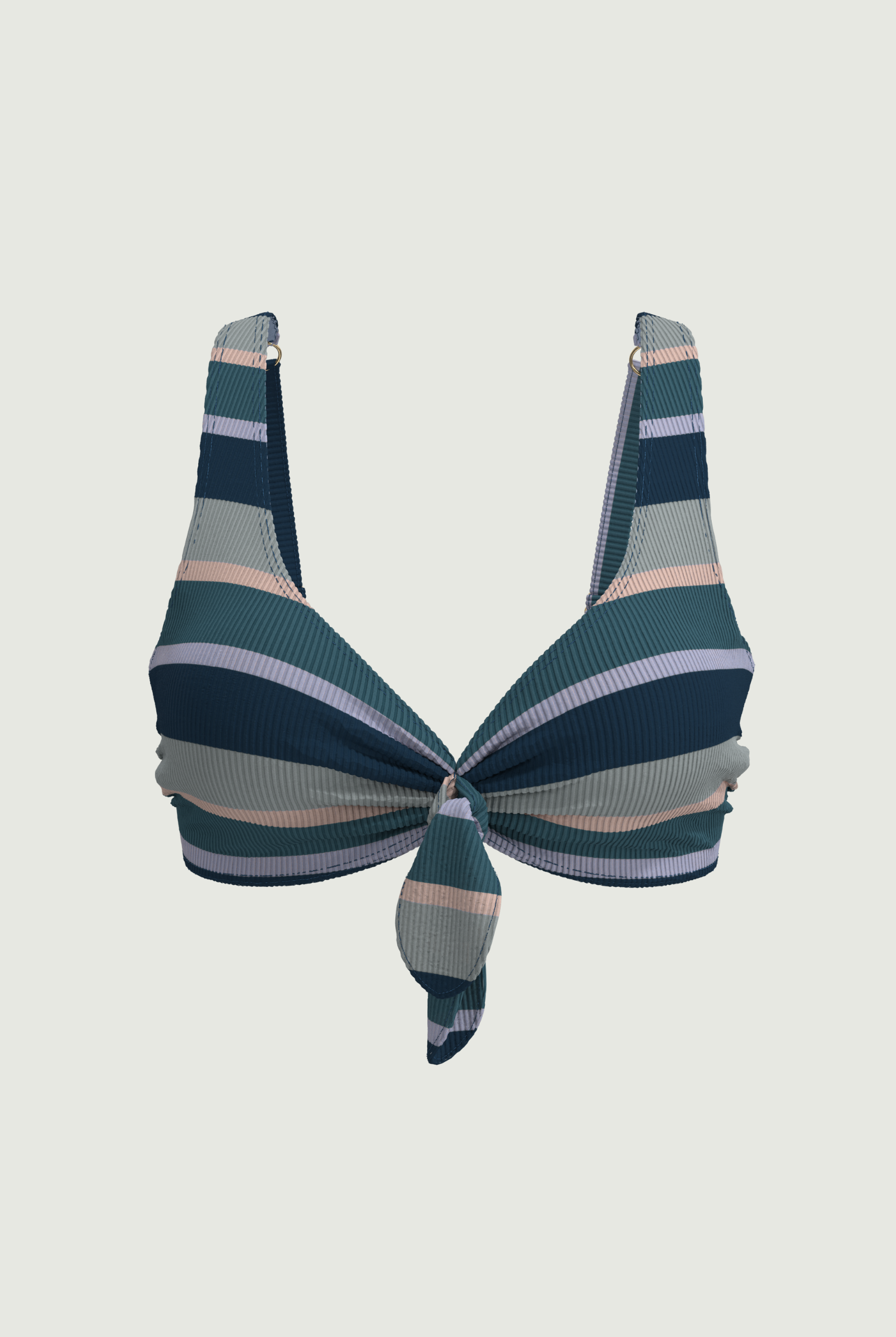 SunseekerSomeday Stripe Moonstone Plus Cup Tie Front Bikini Top