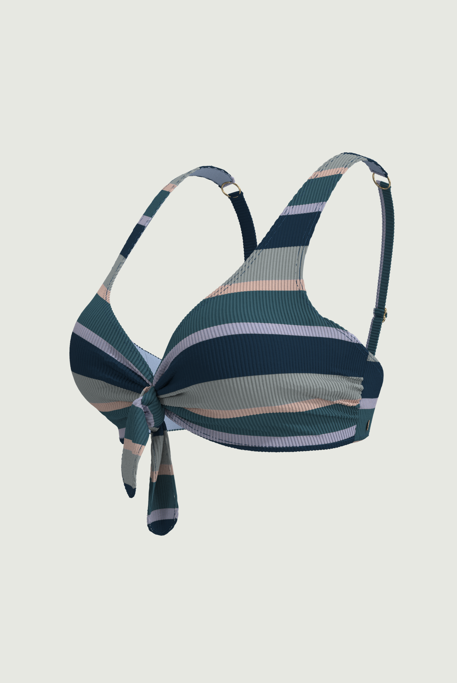SunseekerSomeday Stripe Moonstone Plus Cup Tie Front Bikini Top