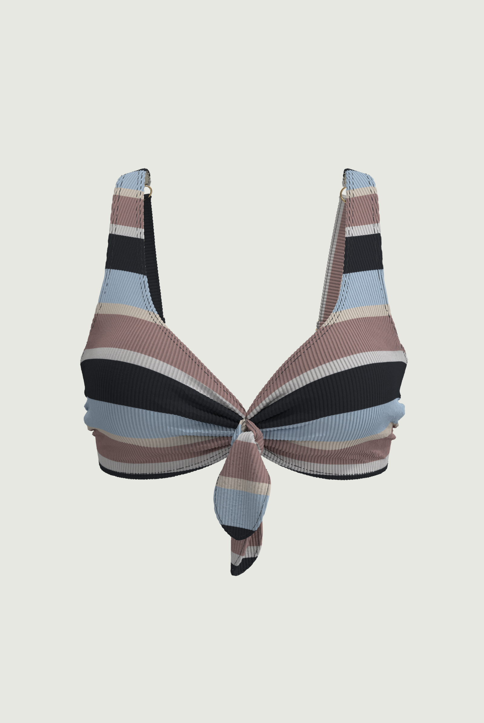 SunseekerSomeday Stripe Black Plus Cup Tie Front Bikini Top