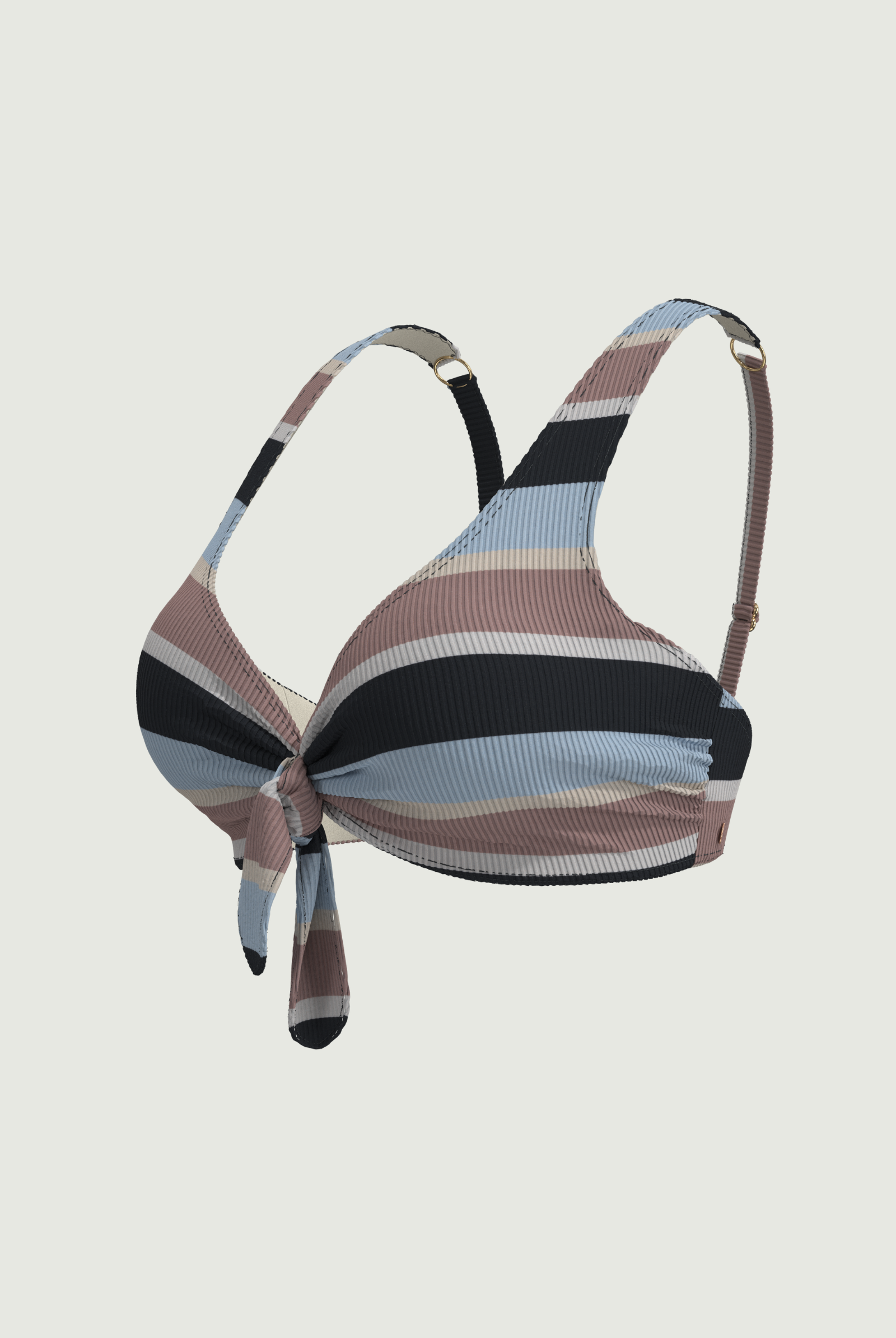 SunseekerSomeday Stripe Black Plus Cup Tie Front Bikini Top