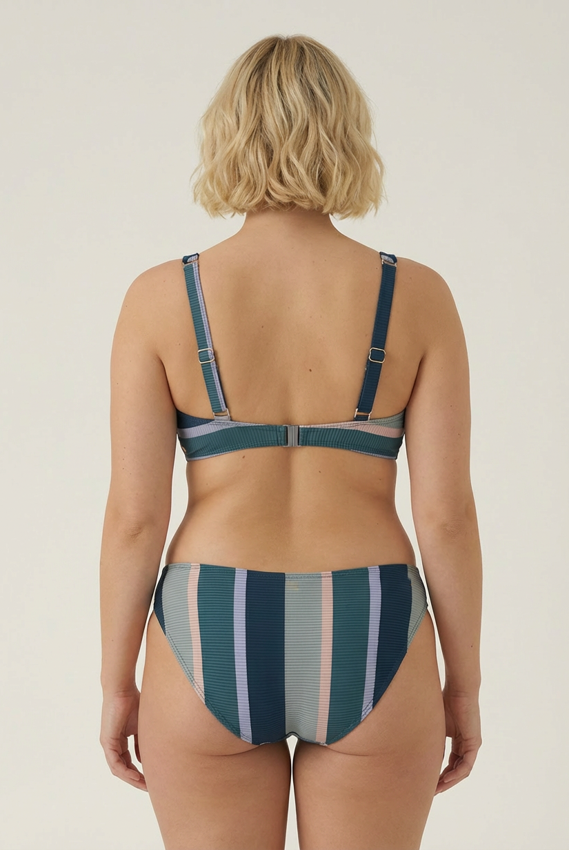 SunseekerSomeday Stripe Moonstone Plus Cup Tie Front Bikini Top
