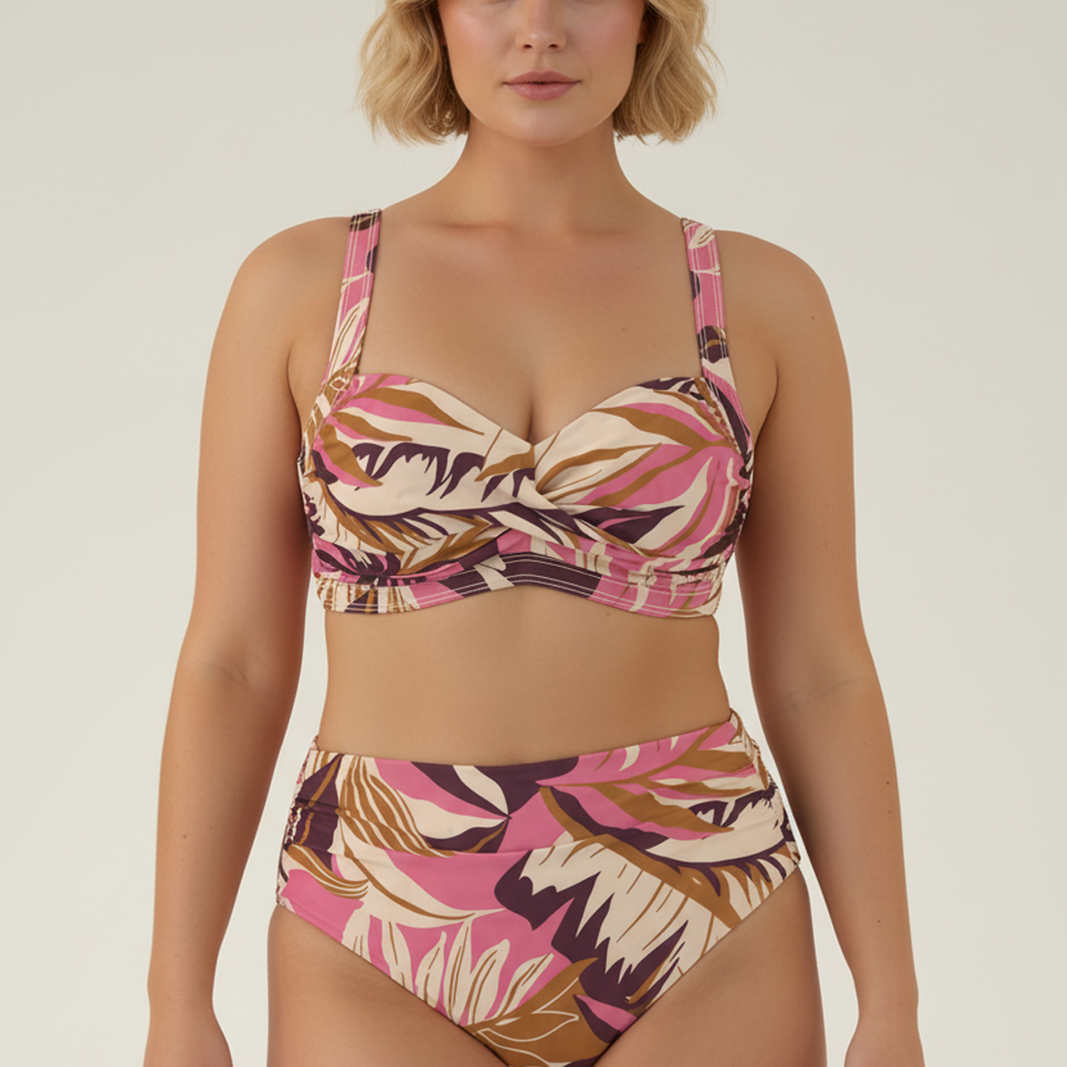 Sunseeker Southern Tropo Thrift Pink Plus Cup Twist Front Bikini Top