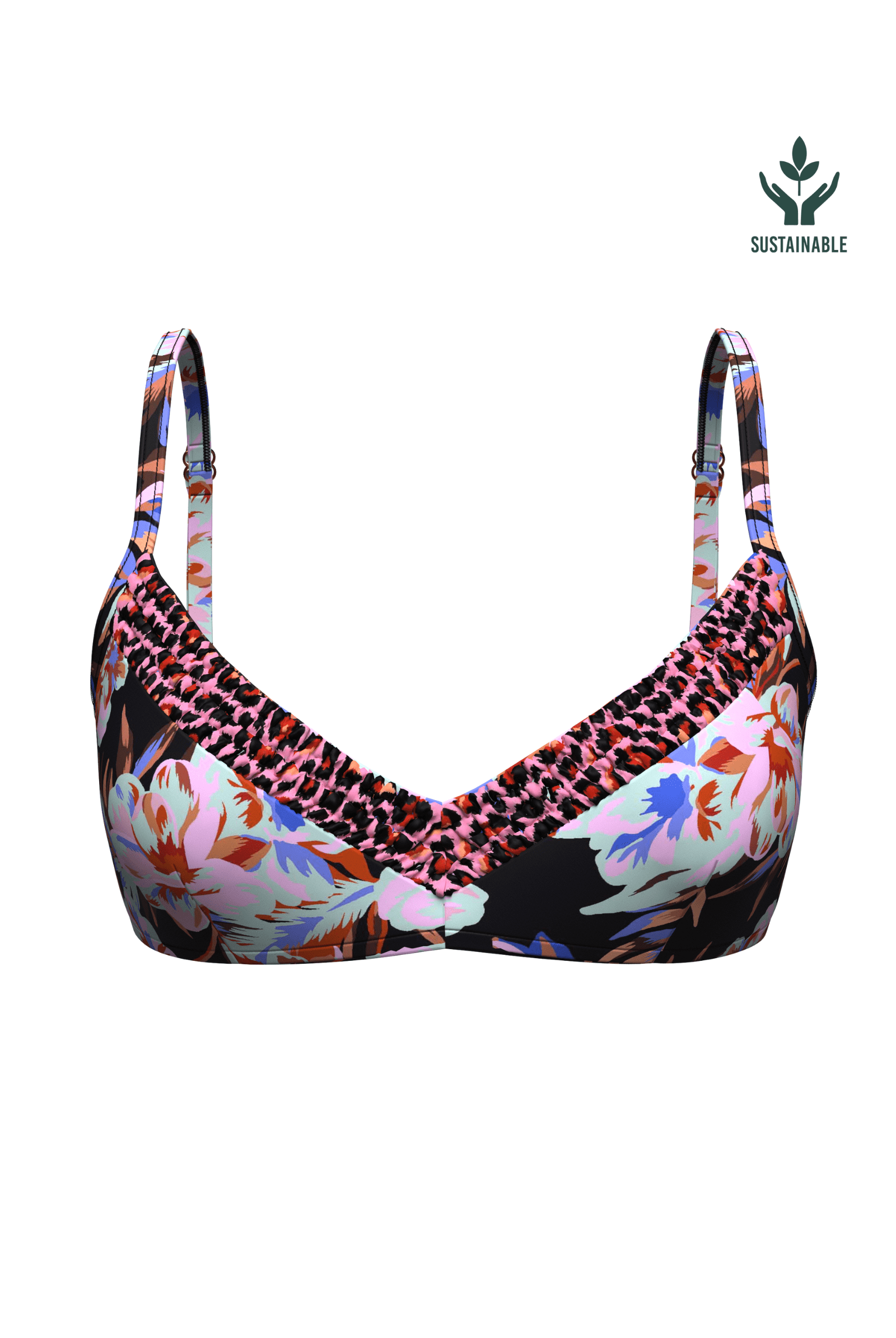 Sunseeker Joyful Florals Black Smocking Bikini Top