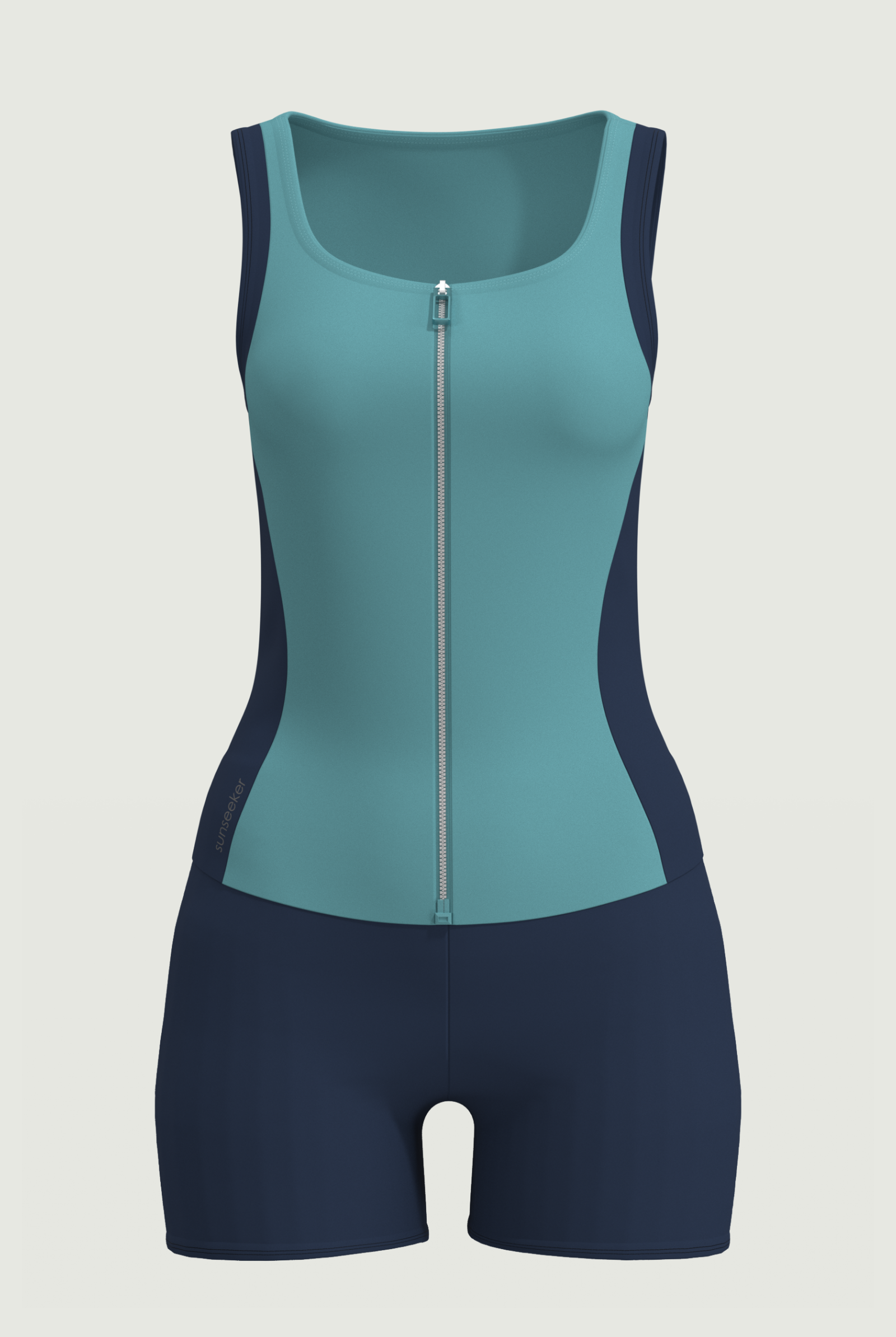 SunseekerSport Solid Teal Blue Zip Front Tankini Set