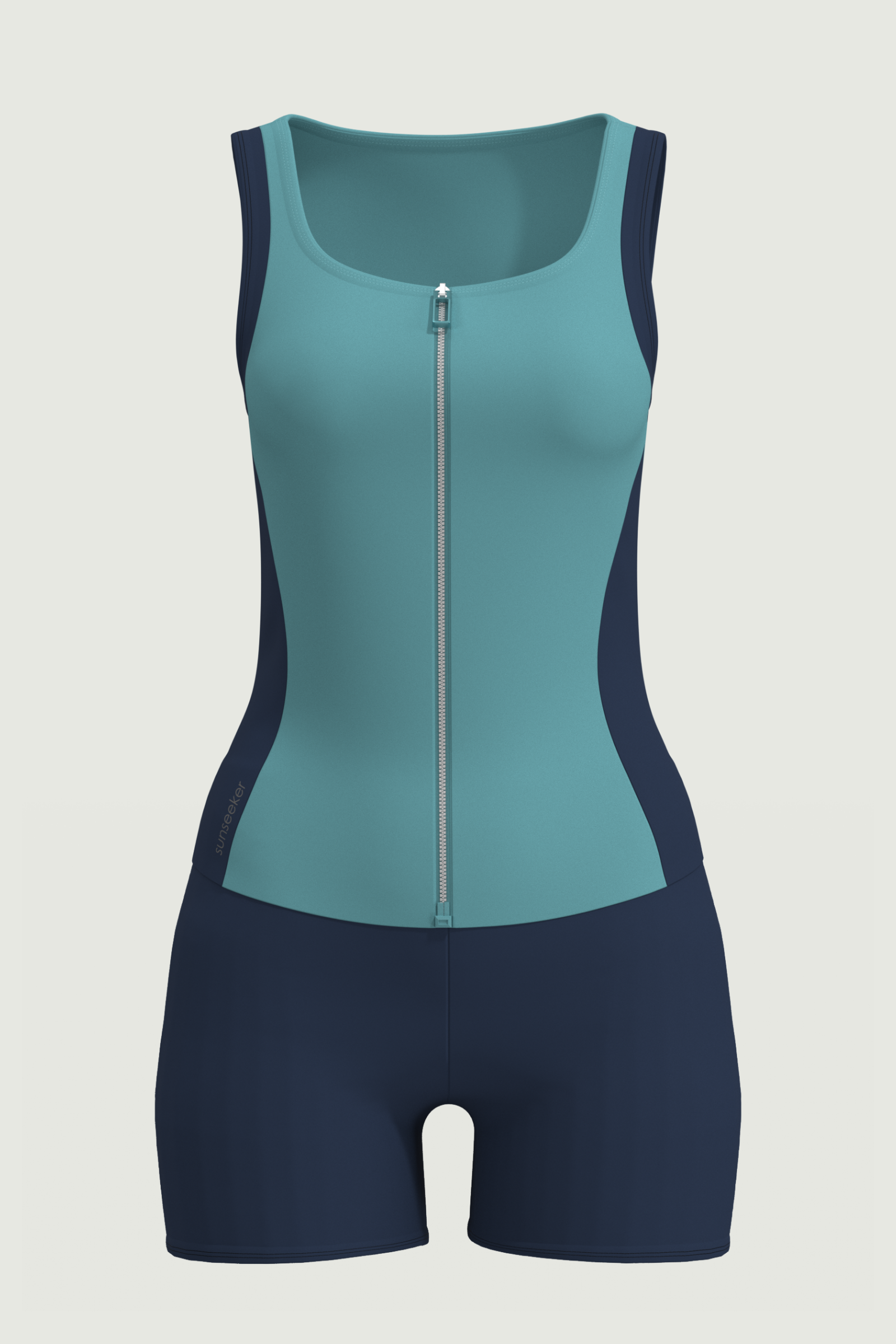 SunseekerSport Solid Teal Blue Zip Front Tankini Set