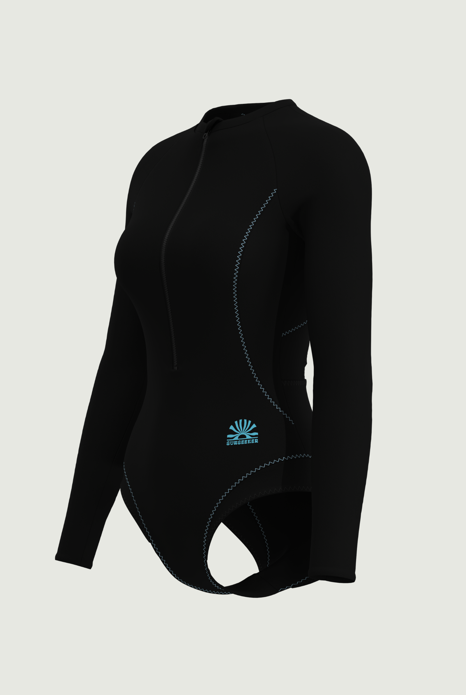 SunseekerCerulean Black Zip Front Long Sleeves Onepiece