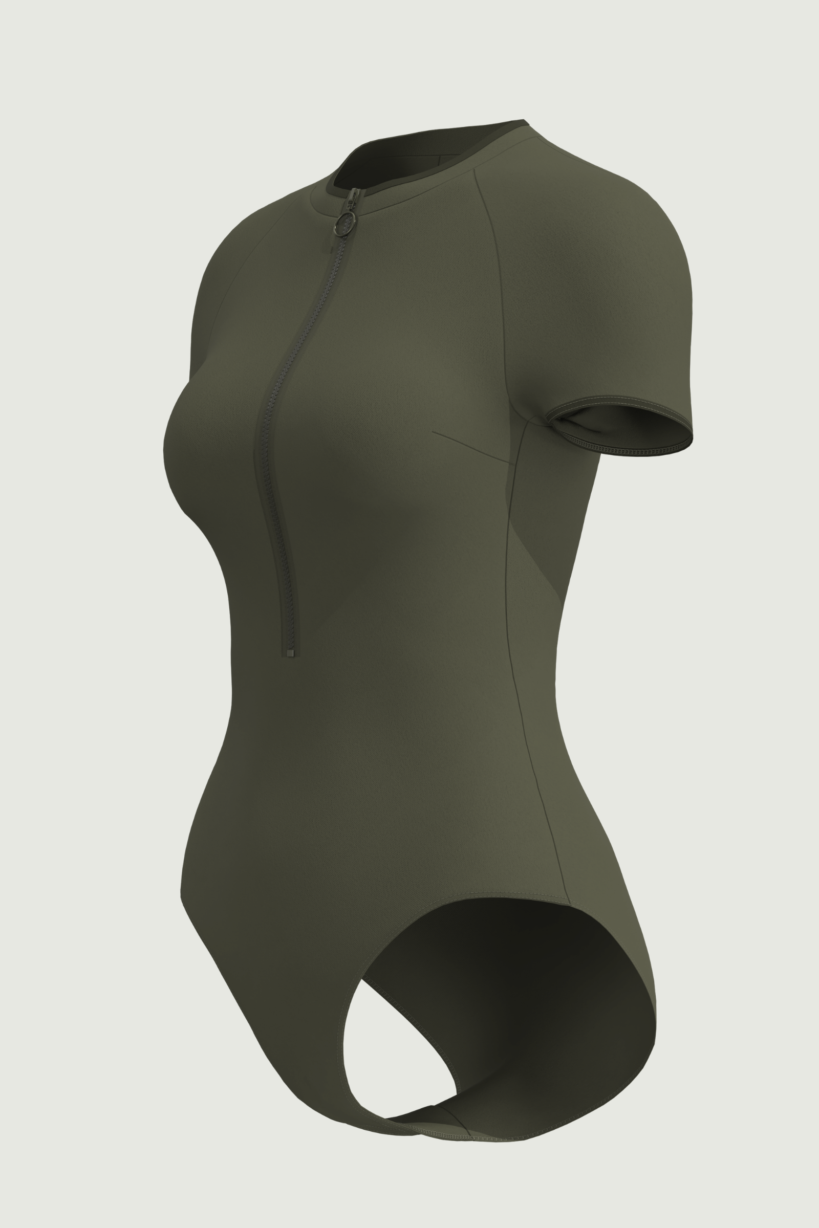 SunseekerSoulistic Solid Olive Zip Front Short Sleeves Onepiece