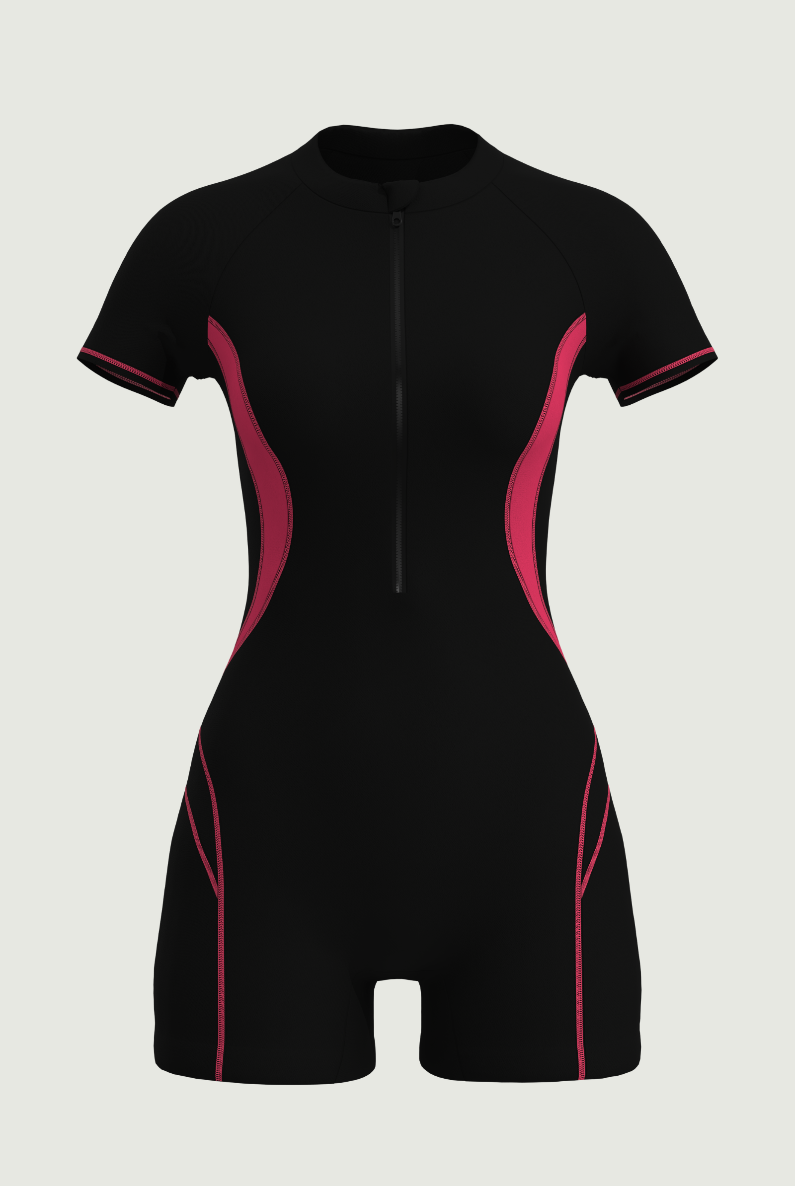 SunseekerSports Solid Black Zip Front Short Sleeves Bodysuit
