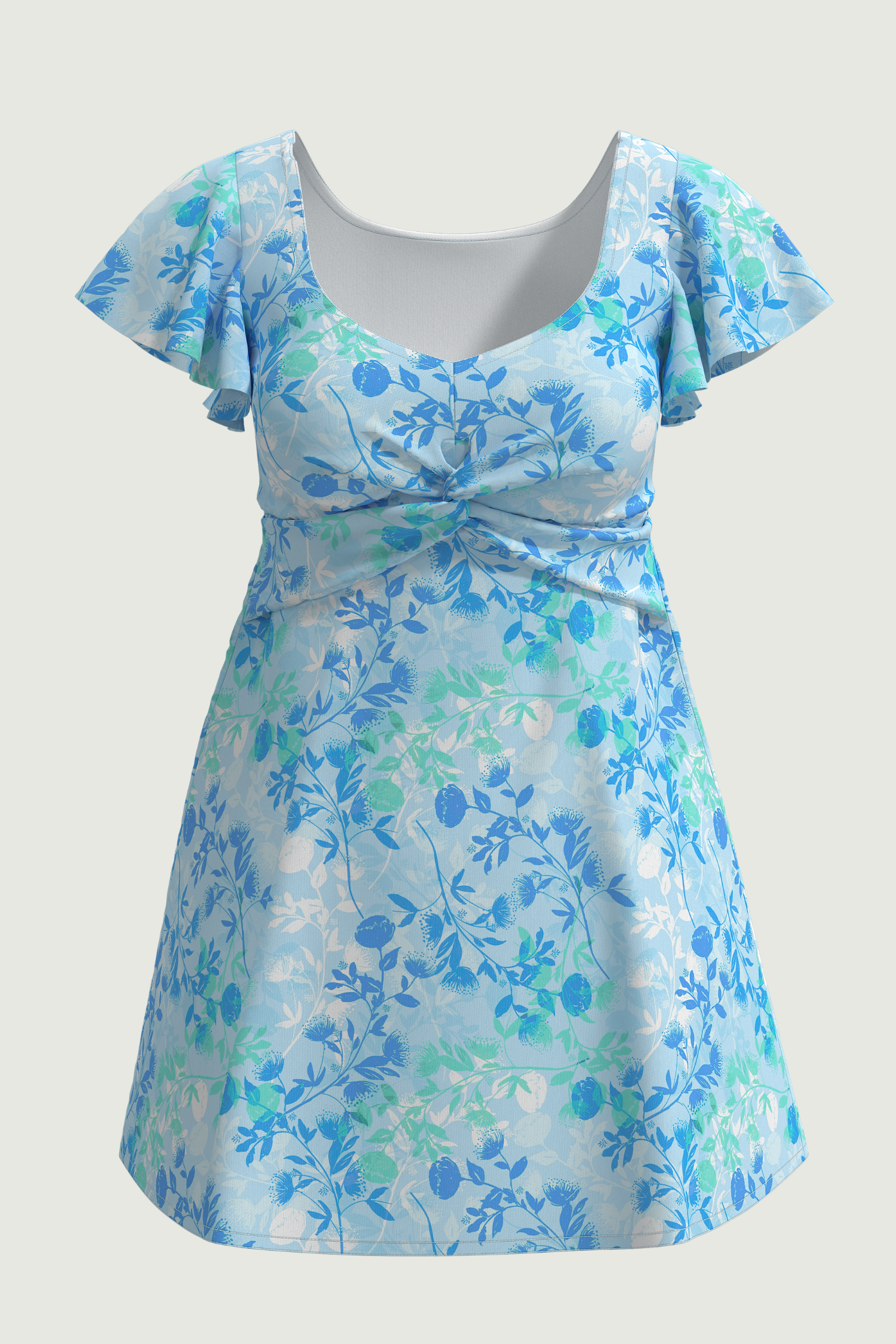 SunseekerBlooming Grace Blue Twist Front Short Sleeves Swimdress
