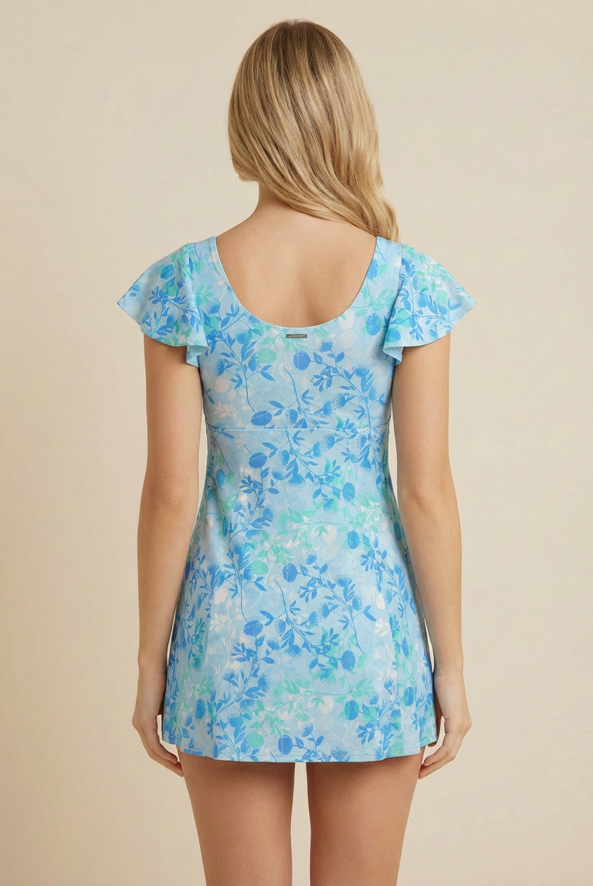 SunseekerBlooming Grace Blue Twist Front Short Sleeves Swimdress