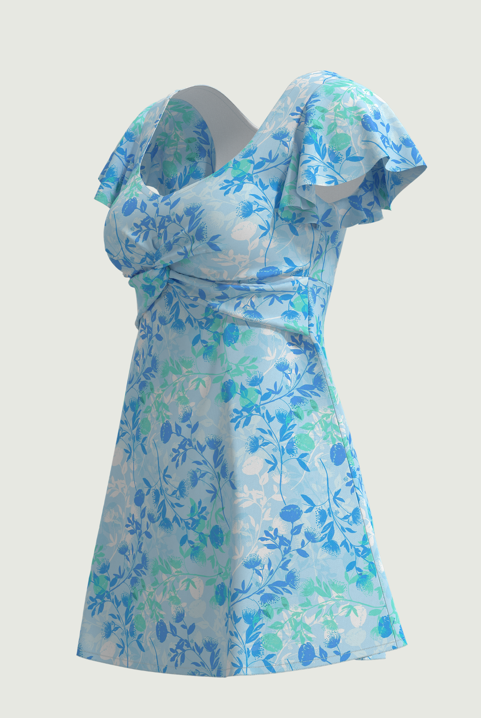 SunseekerBlooming Grace Blue Twist Front Short Sleeves Swimdress