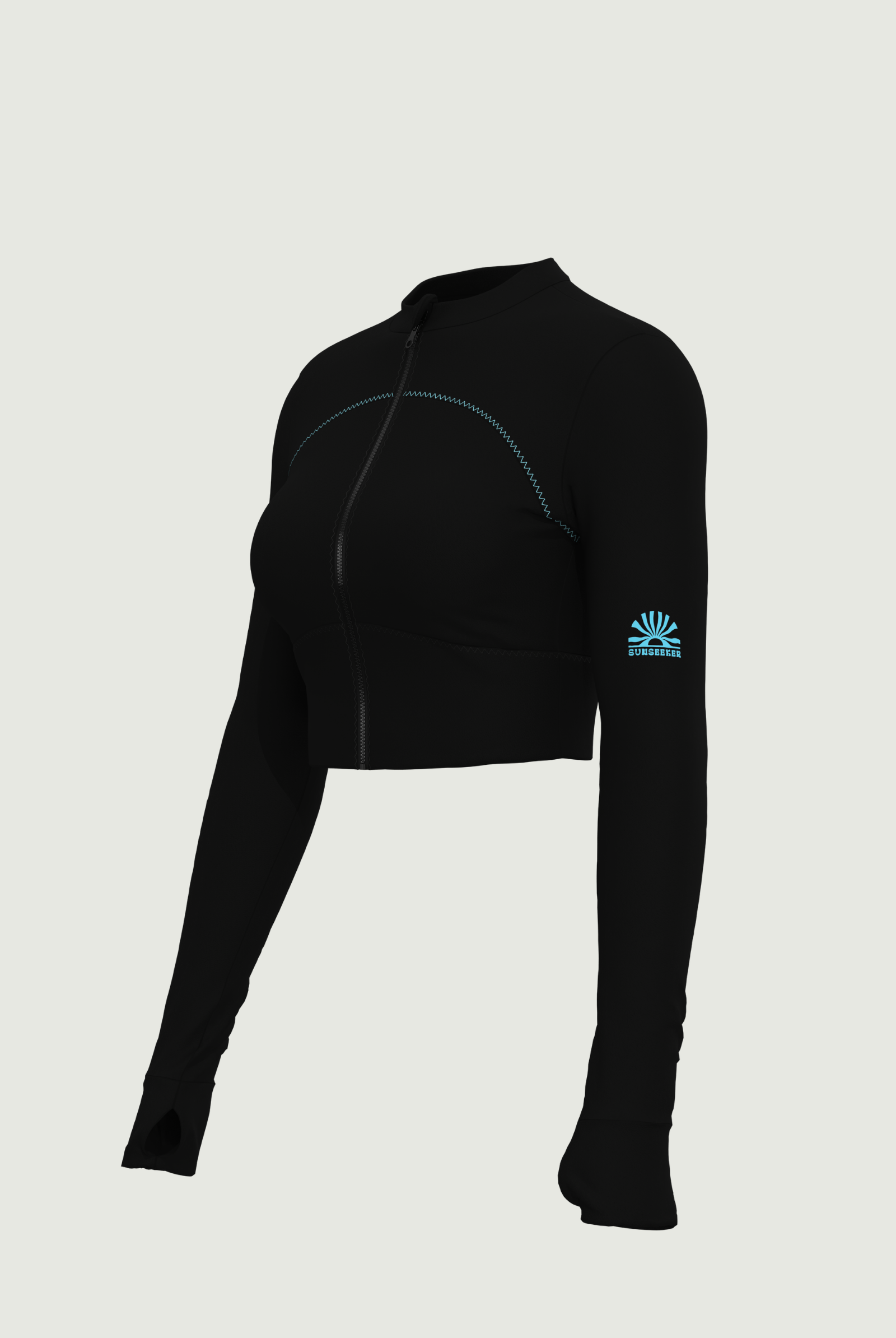 SunseekerCerulean Black Crop Zip-up Rashguard