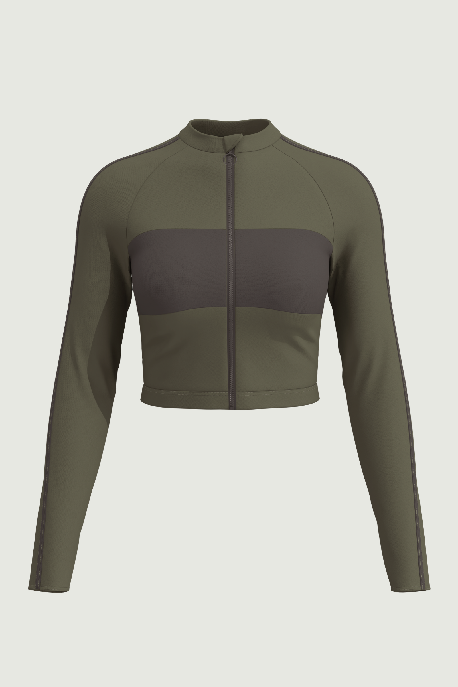 SunseekerSoulistic Solid Olive Crop Zip Front Rashguard
