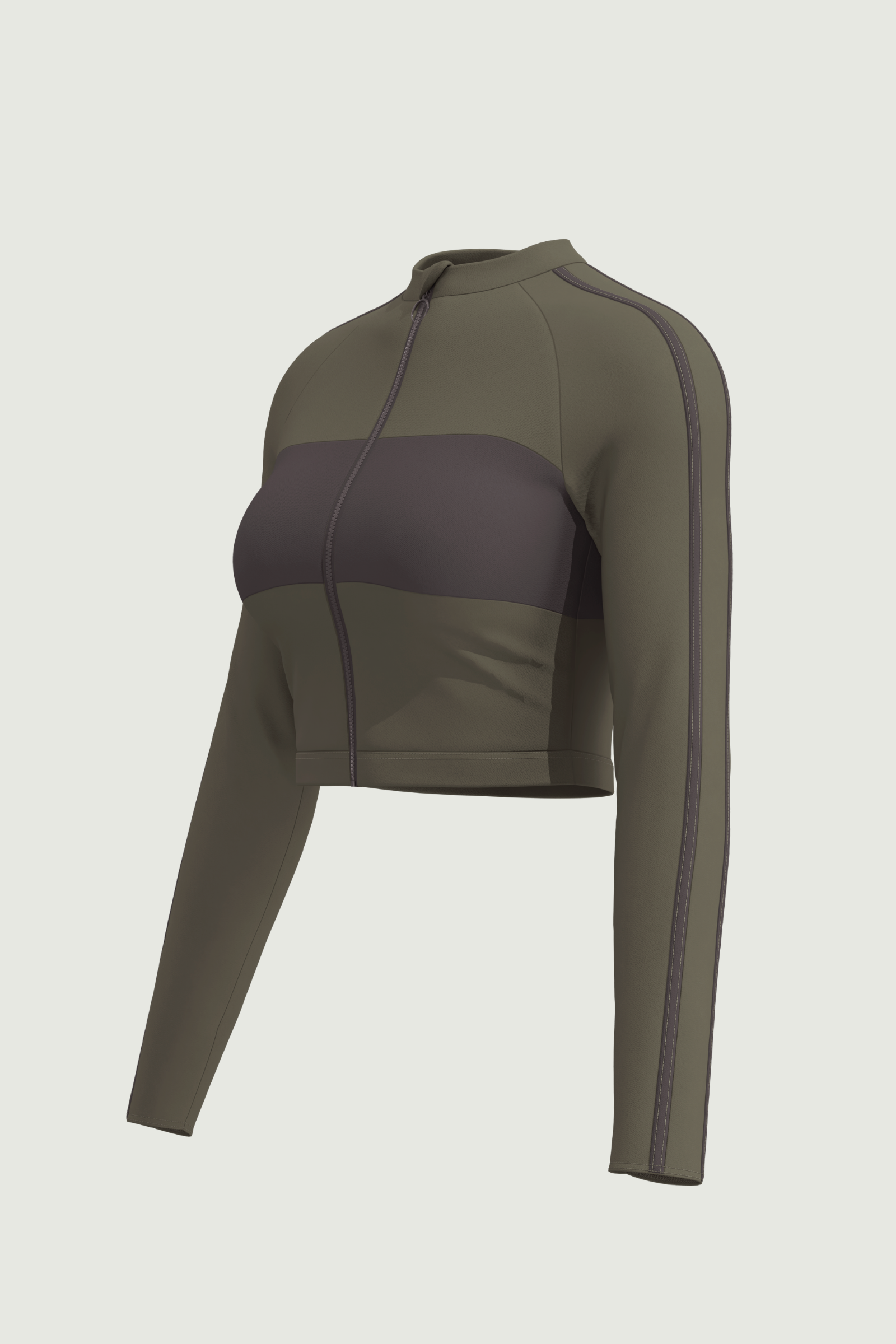 SunseekerSoulistic Solid Olive Crop Zip Front Rashguard