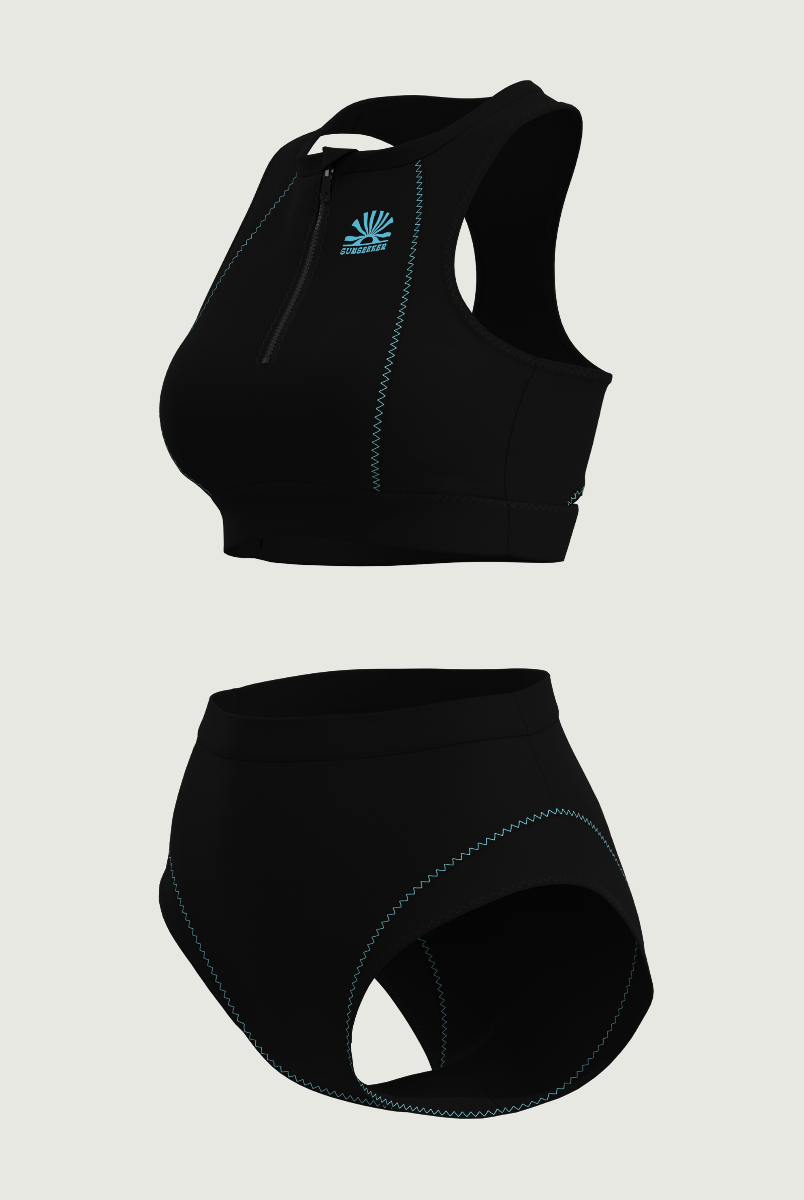 SunseekerCerulean Black Zip Front Crop Top Set