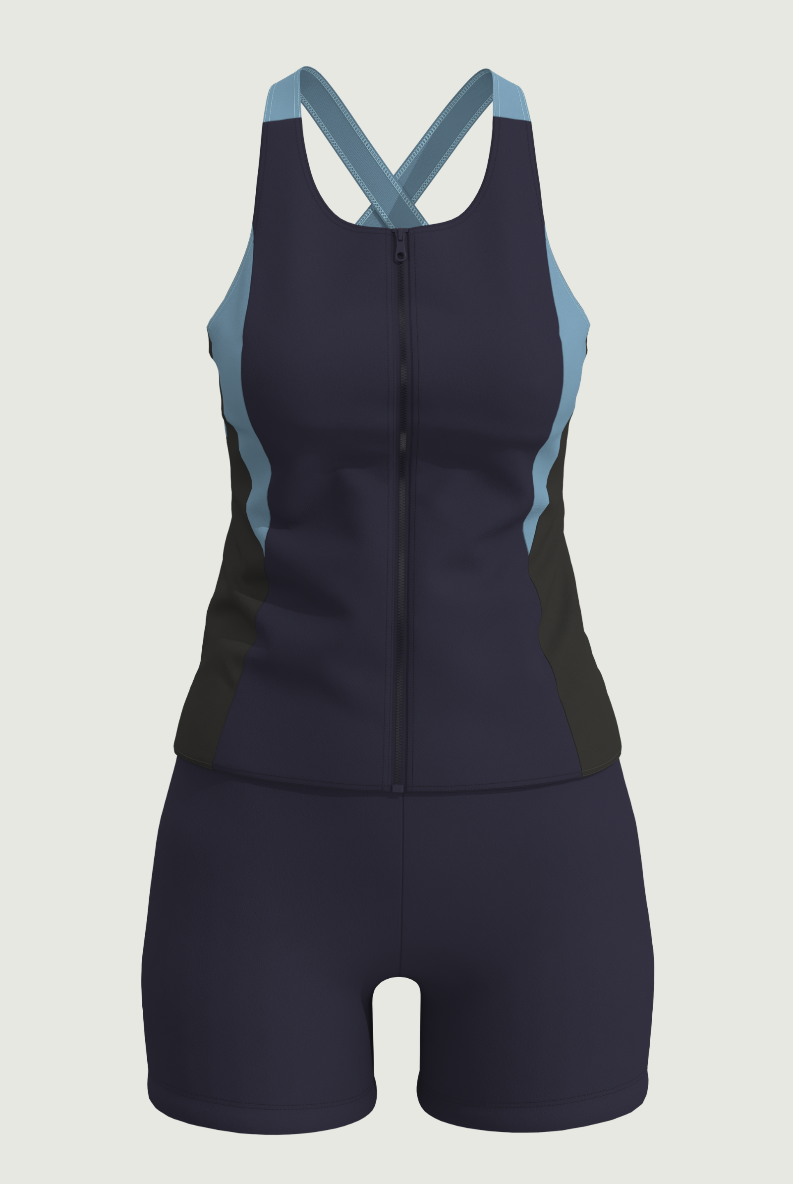 SunseekerSports Solid Blue Zip Front Tankini Set