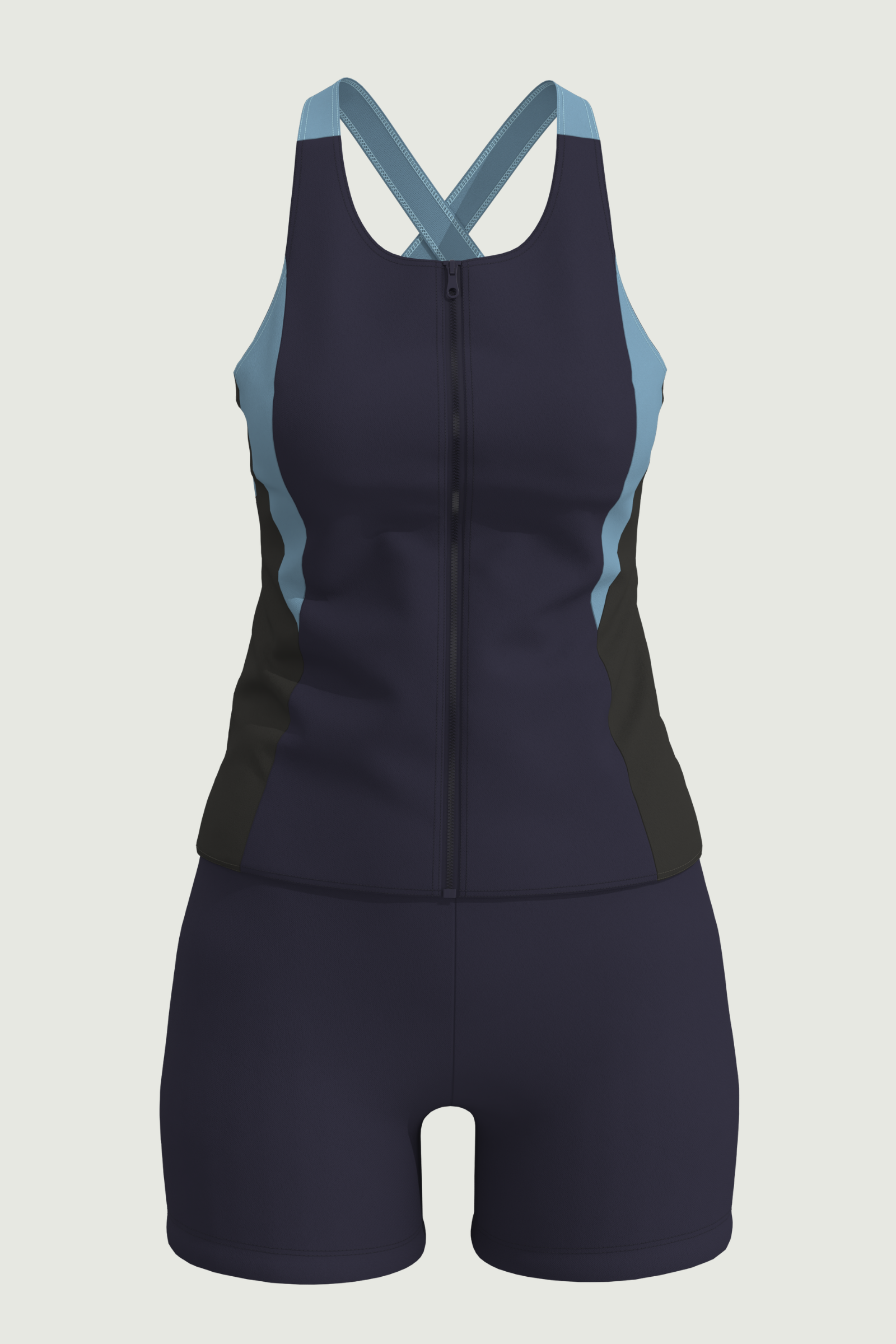 SunseekerSports Solid Blue Zip Front Tankini Set