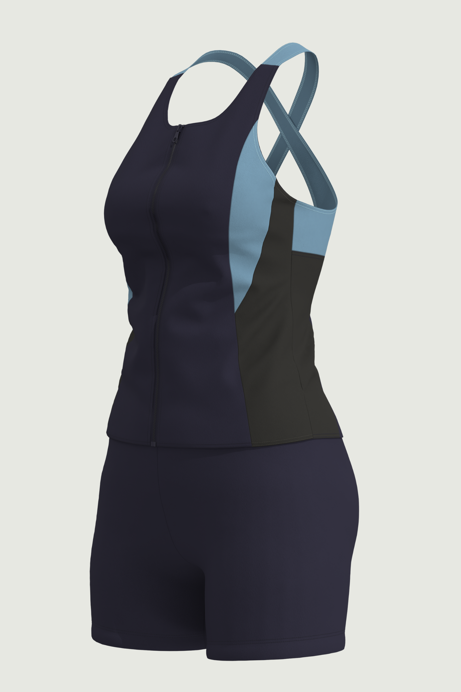 SunseekerSports Solid Blue Zip Front Tankini Set