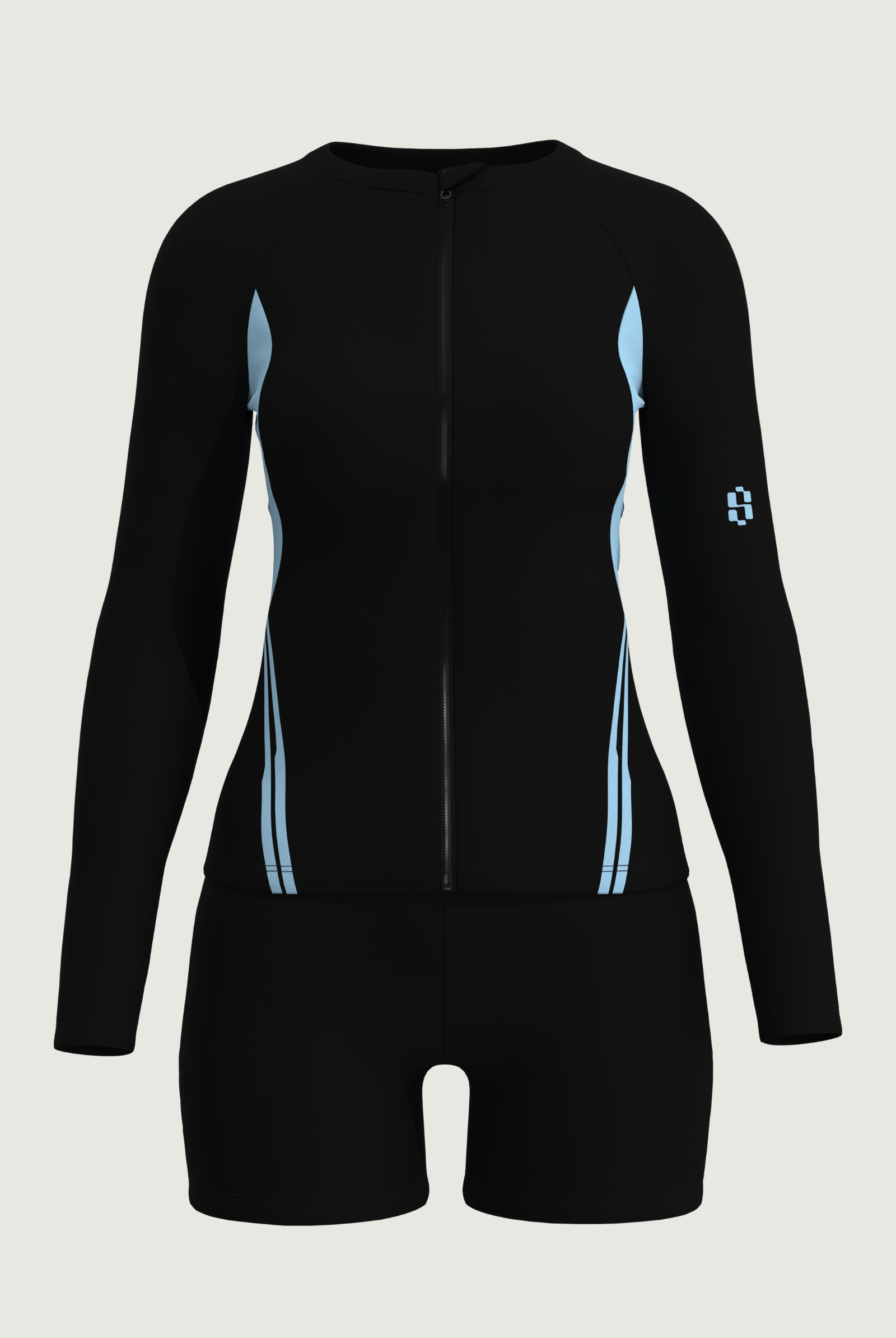 SunseekerNoir Wave Black Zip Front Rashguard Set