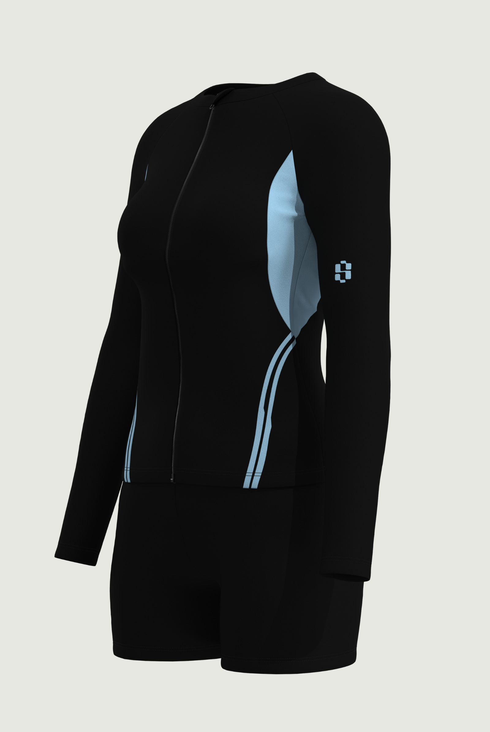 SunseekerNoir Wave Black Zip Front Rashguard Set