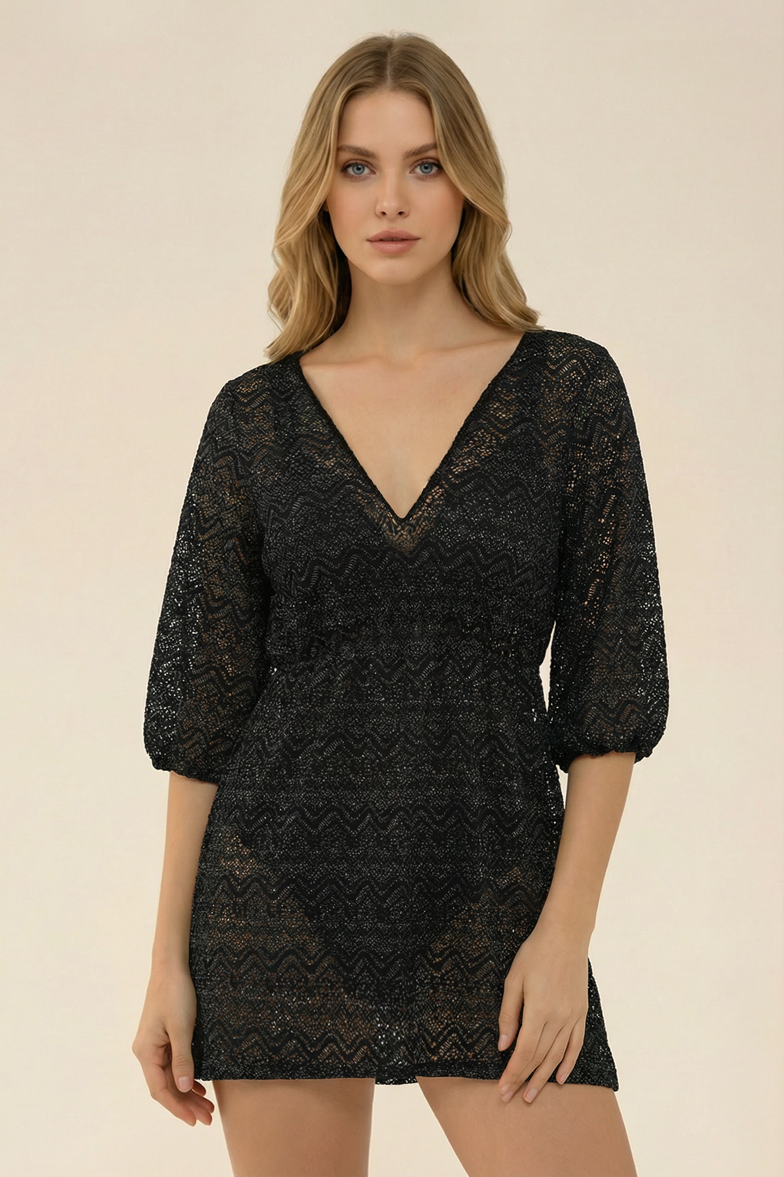 SunseekerCrochet Black V-neck Dress