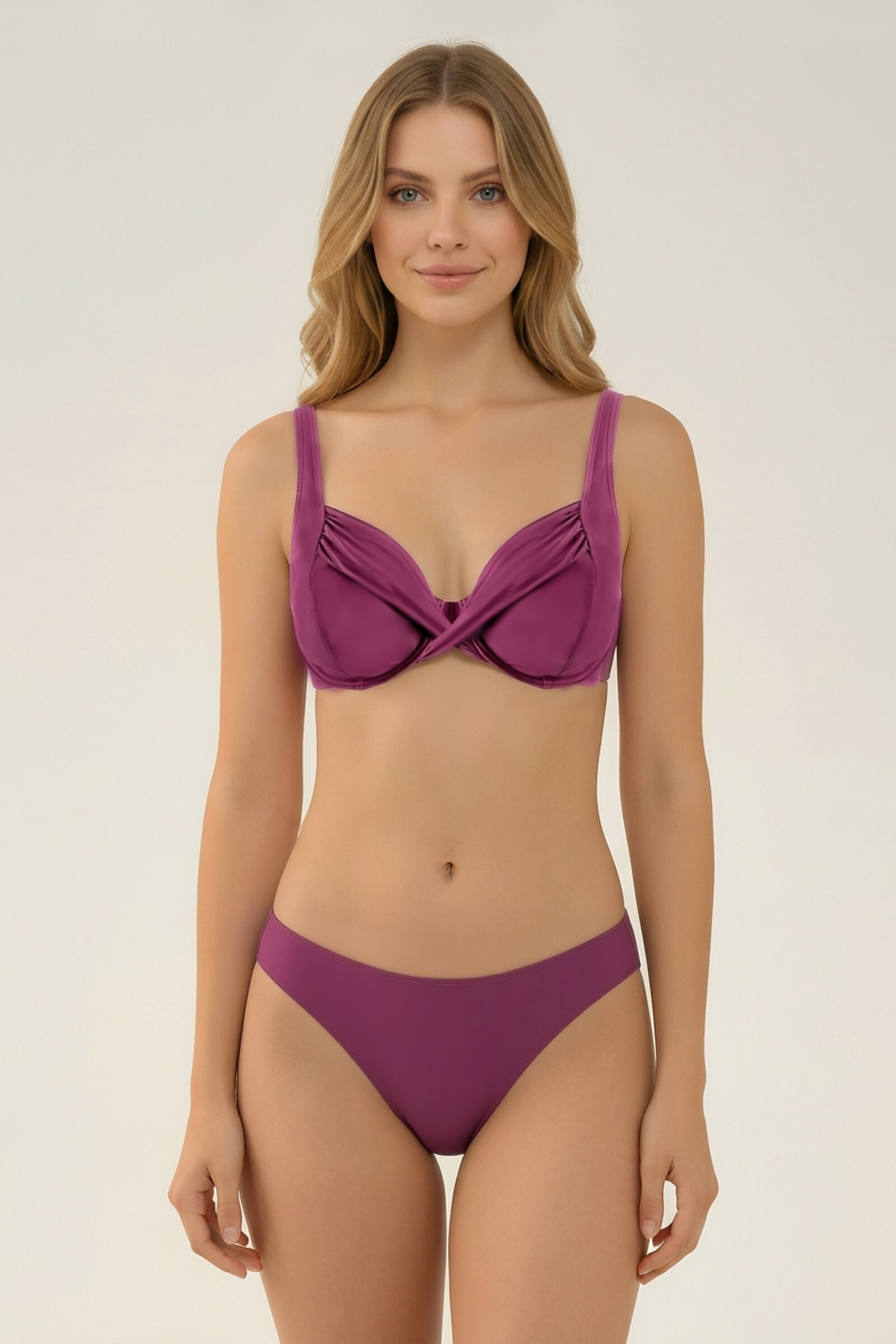 SunseekerCore Solid Boysenberry Plus Cup Wrap Cross Bikini Top