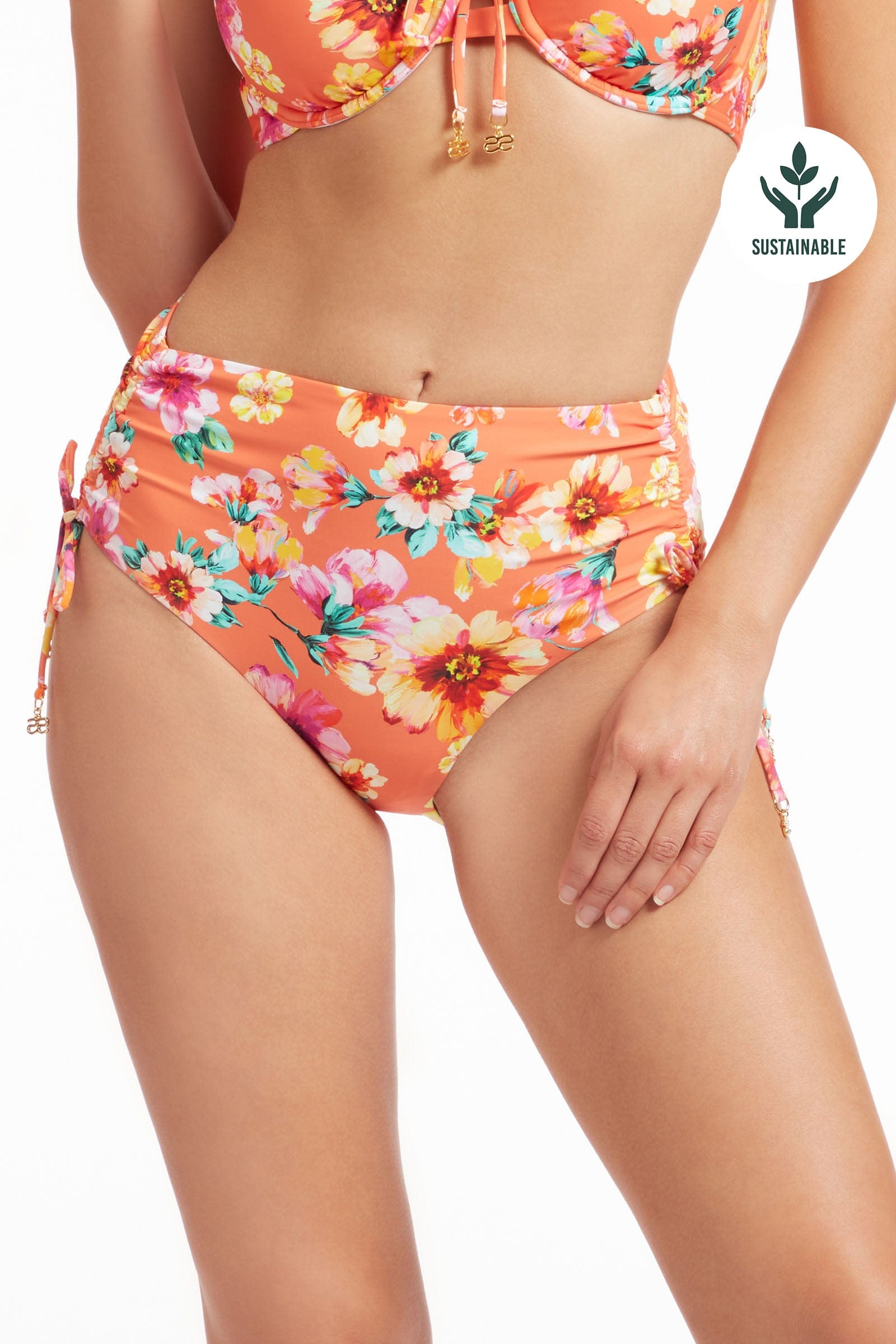 Sunseeker Vibrant Vacation Spicy Orange Ruched Full Classic Pant