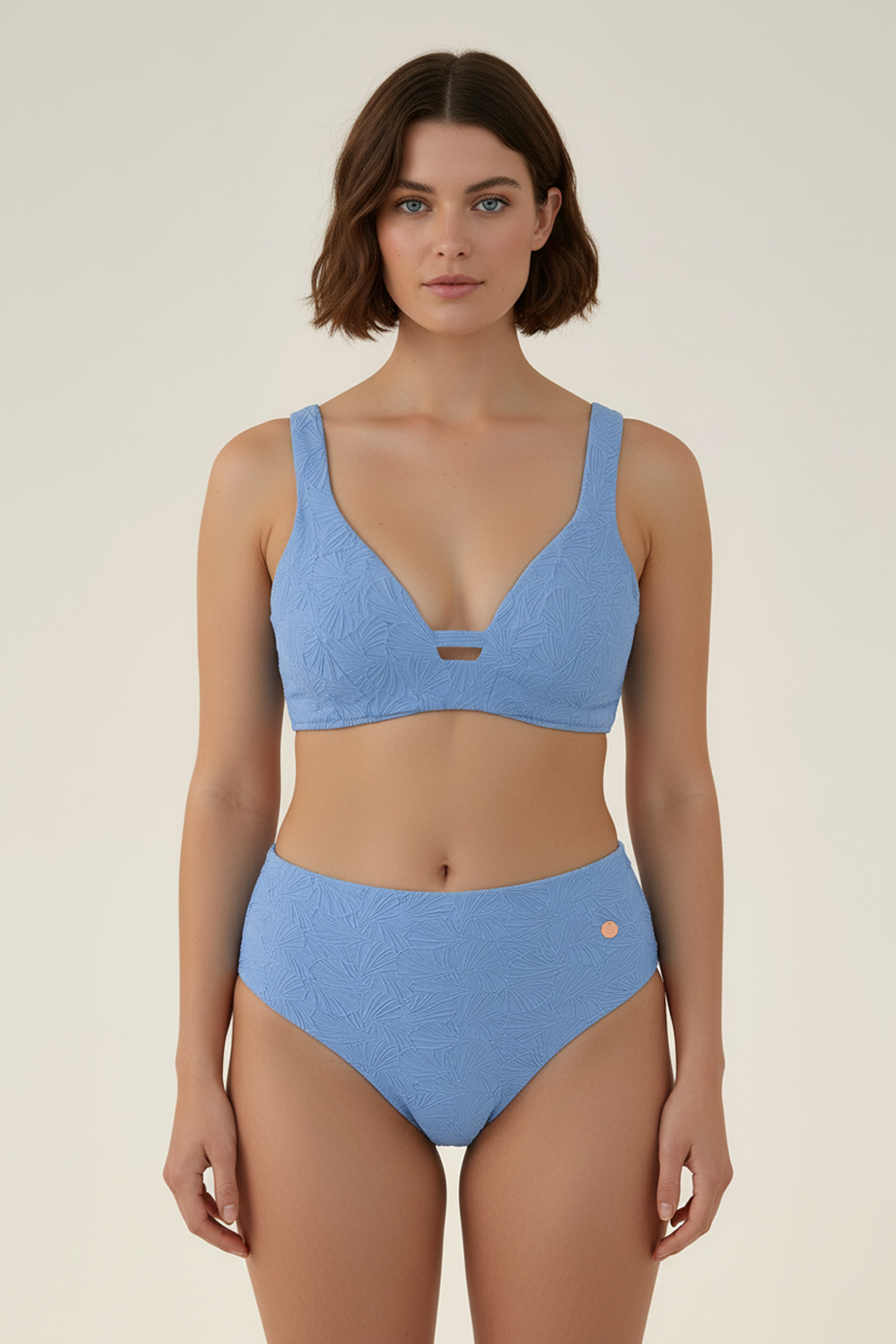 SunseekerCoco Cool Penny Blue Plus Cup Plunge Bikini Top