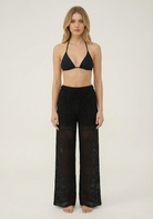 SunseekerCrochet Black Tied Elastic Waist Beach Pants