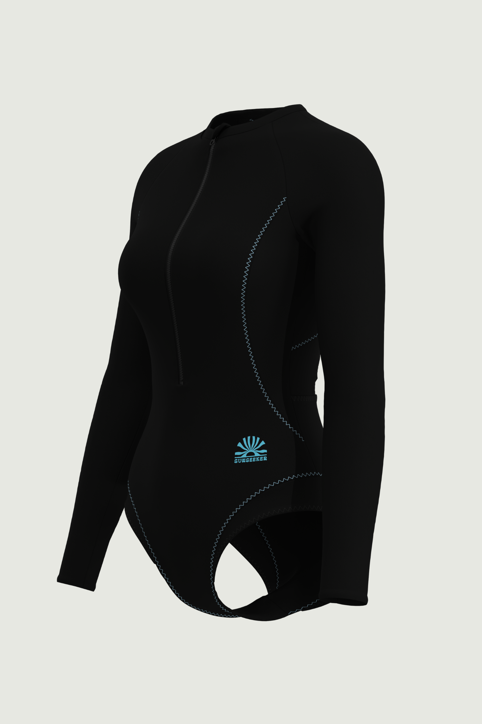 SunseekerCerulean Black Zip Front Long Sleeves Onepiece