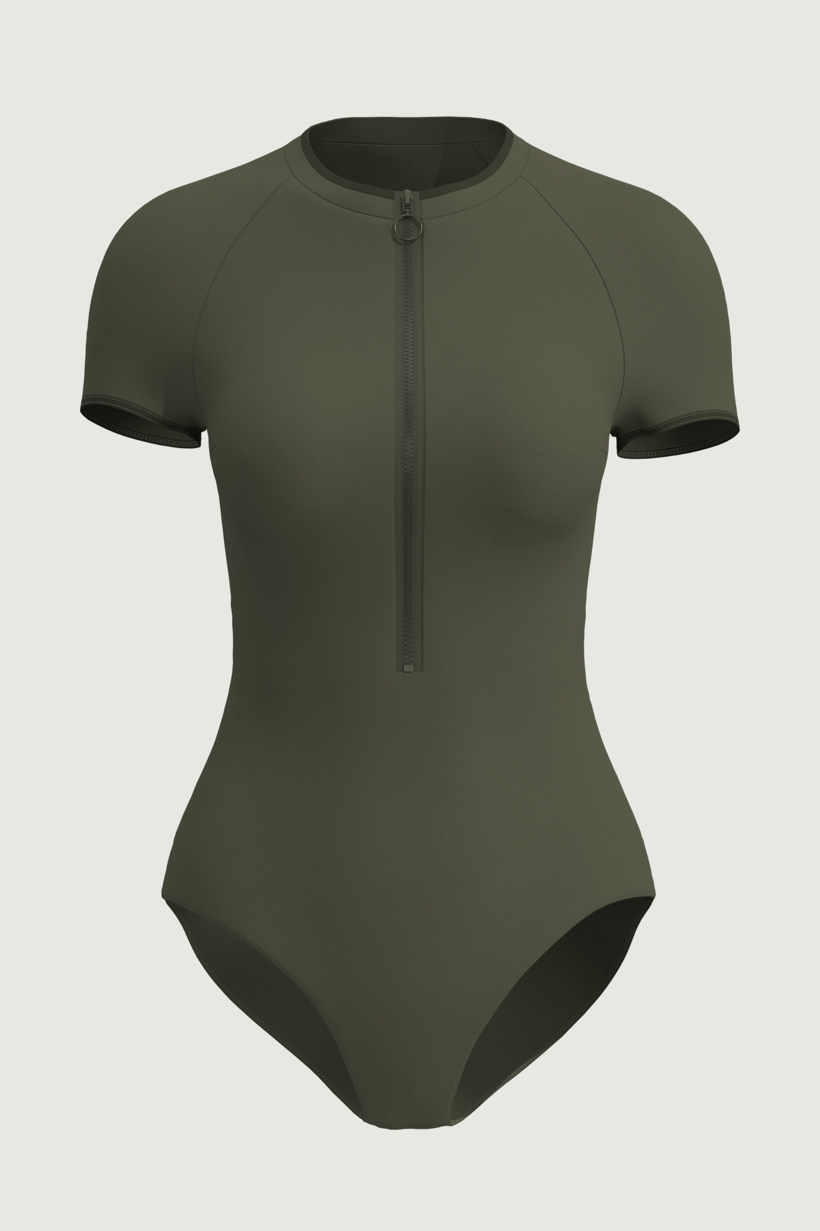 SunseekerSoulistic Solid Olive Zip Front Short Sleeves Onepiece