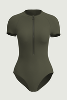 SunseekerSoulistic Solid Olive Zip Front Short Sleeves Onepiece
