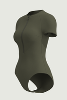 SunseekerSoulistic Solid Olive Zip Front Short Sleeves Onepiece