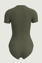 SunseekerSoulistic Solid Olive Zip Front Short Sleeves Onepiece