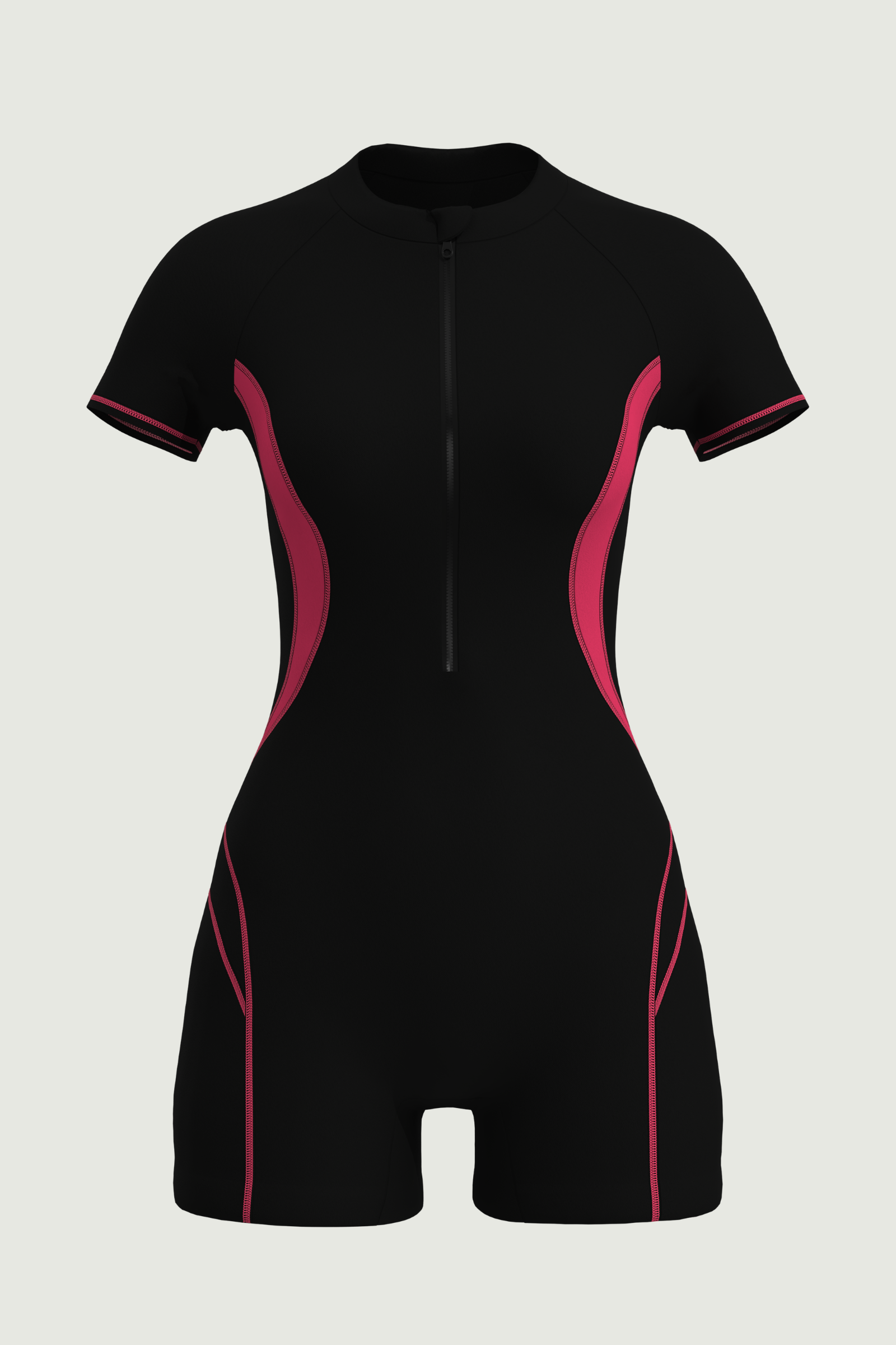 SunseekerSports Solid Black Zip Front Short Sleeves Bodysuit