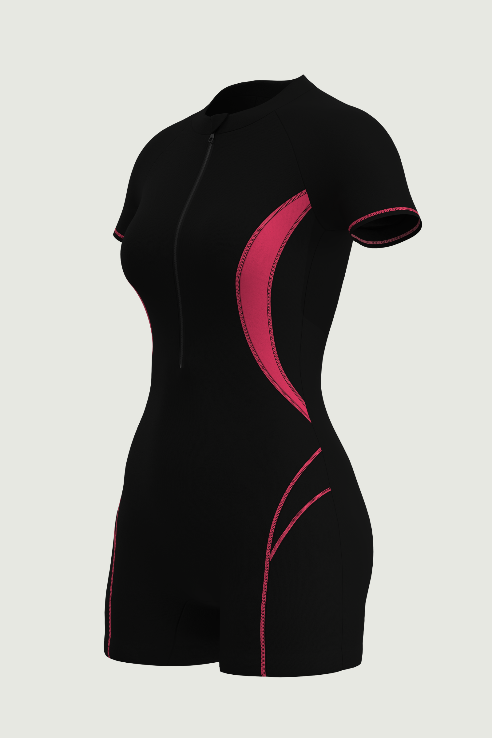 SunseekerSports Solid Black Zip Front Short Sleeves Bodysuit