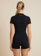 SunseekerSports Solid Black Zip Front Short Sleeves Bodysuit