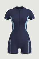SunseekerSports Solid Blue Zip Front Short Sleeves Bodysuit