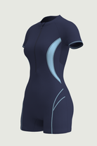 SunseekerSports Solid Blue Zip Front Short Sleeves Bodysuit