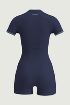 SunseekerSports Solid Blue Zip Front Short Sleeves Bodysuit