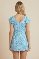 SunseekerBlooming Grace Blue Twist Front Short Sleeves Swimdress
