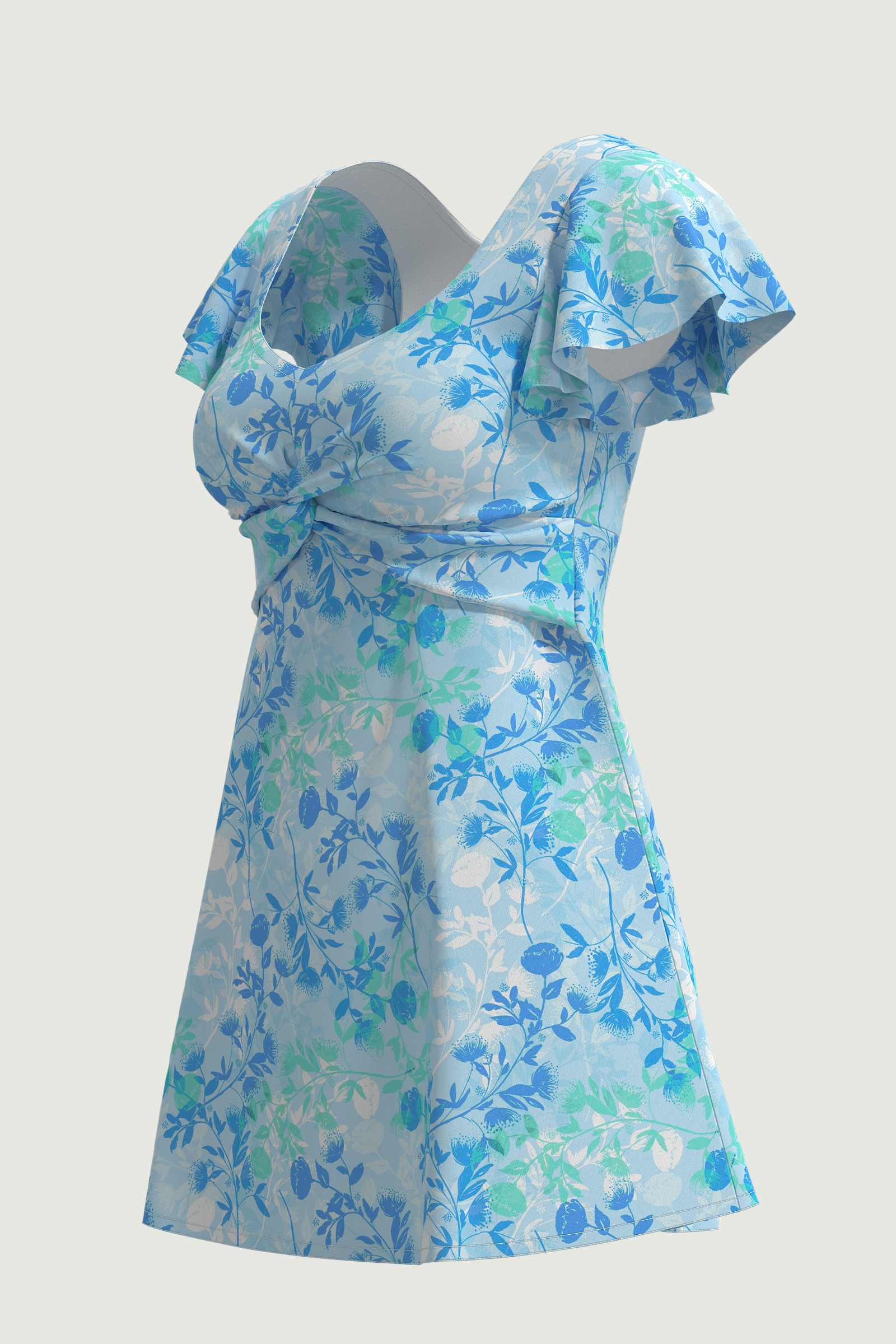 SunseekerBlooming Grace Blue Twist Front Short Sleeves Swimdress