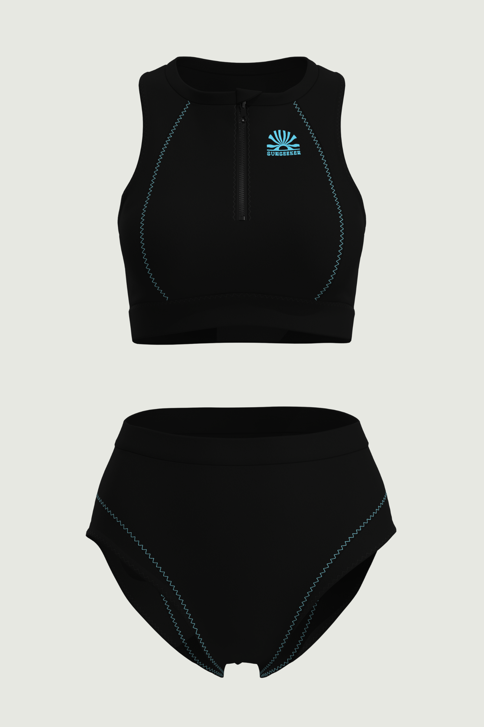 SunseekerCerulean Black Zip Front Crop Top Set