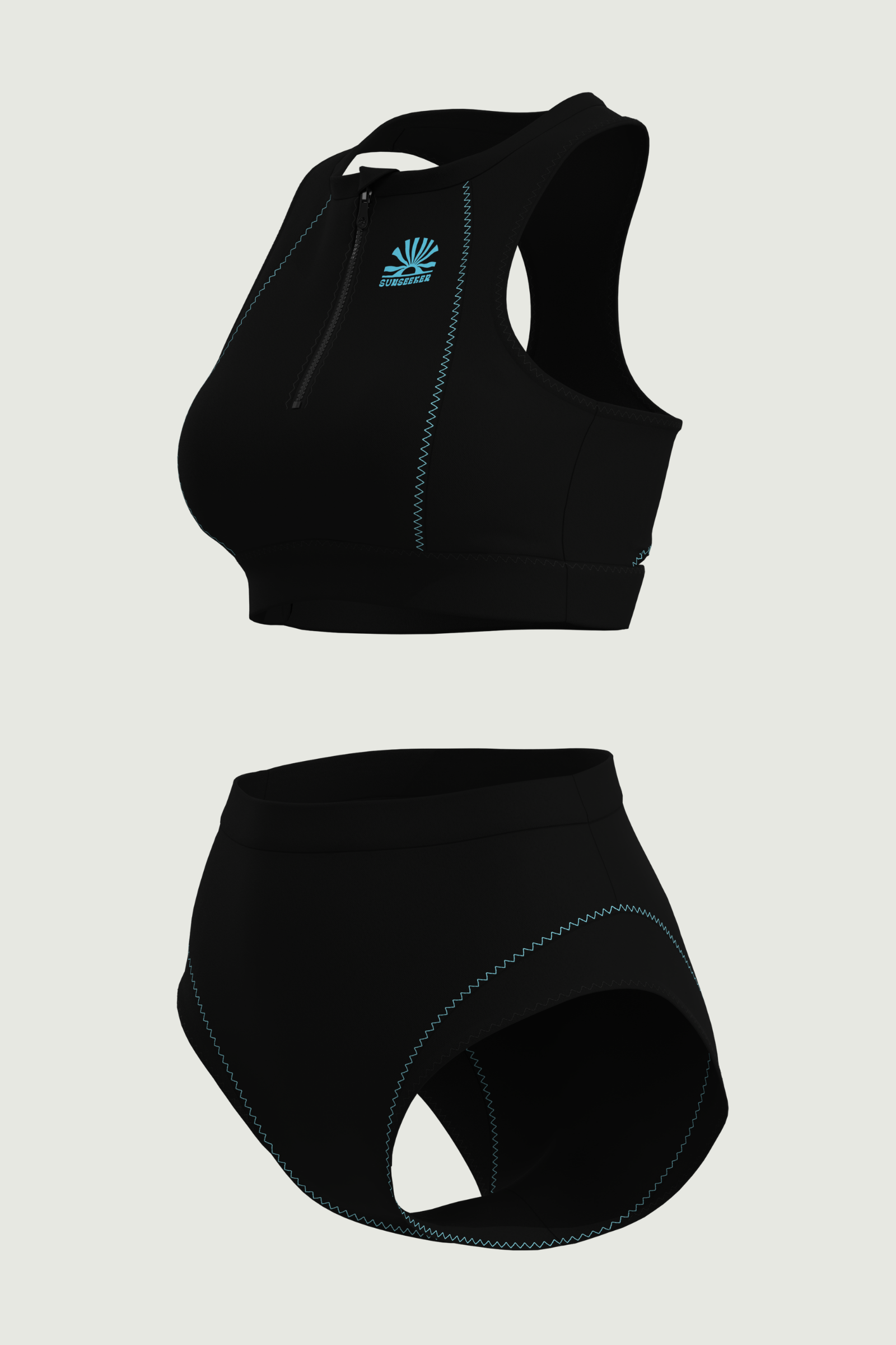 SunseekerCerulean Black Zip Front Crop Top Set