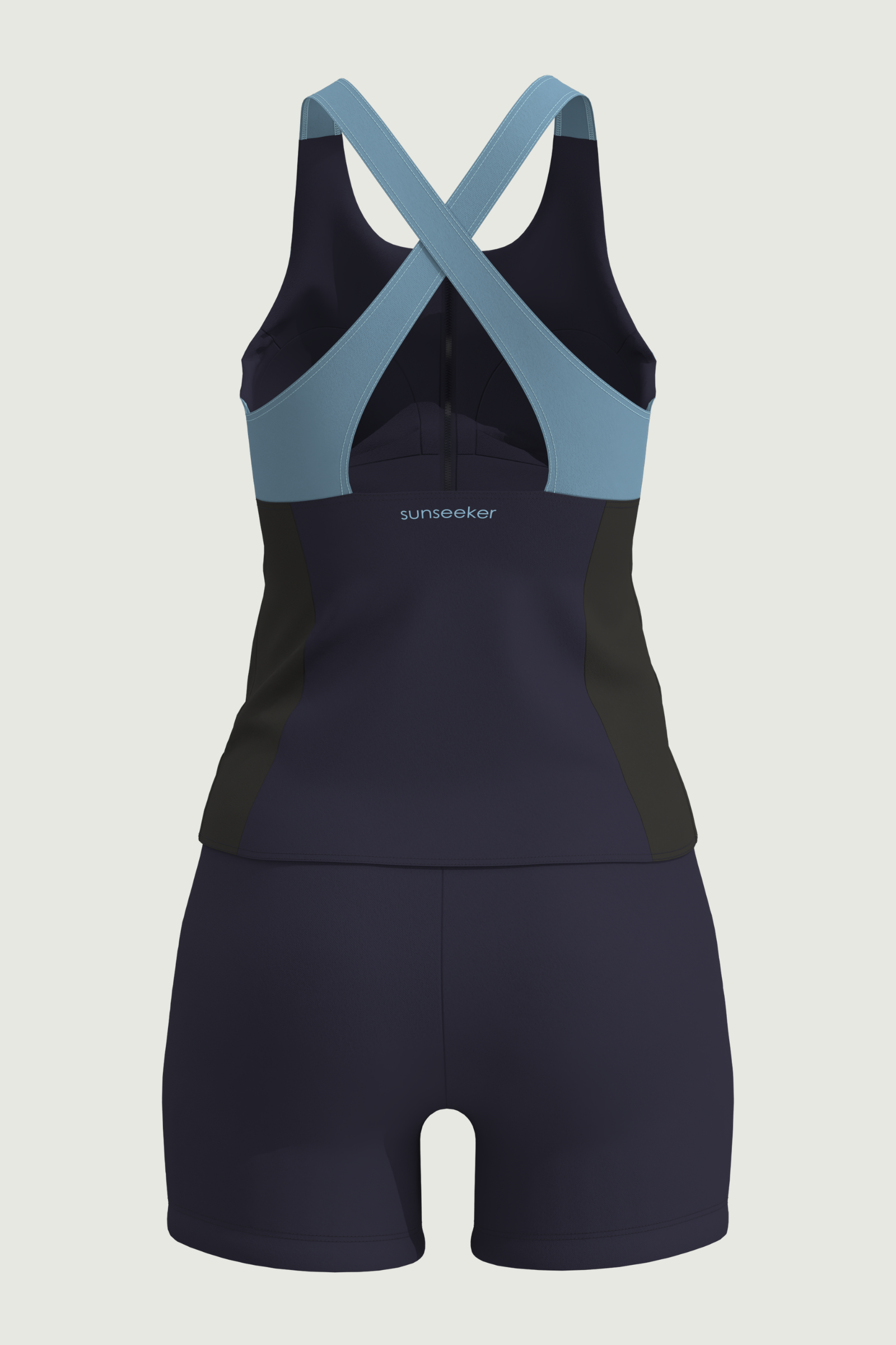 SunseekerSports Solid Blue Zip Front Tankini Set