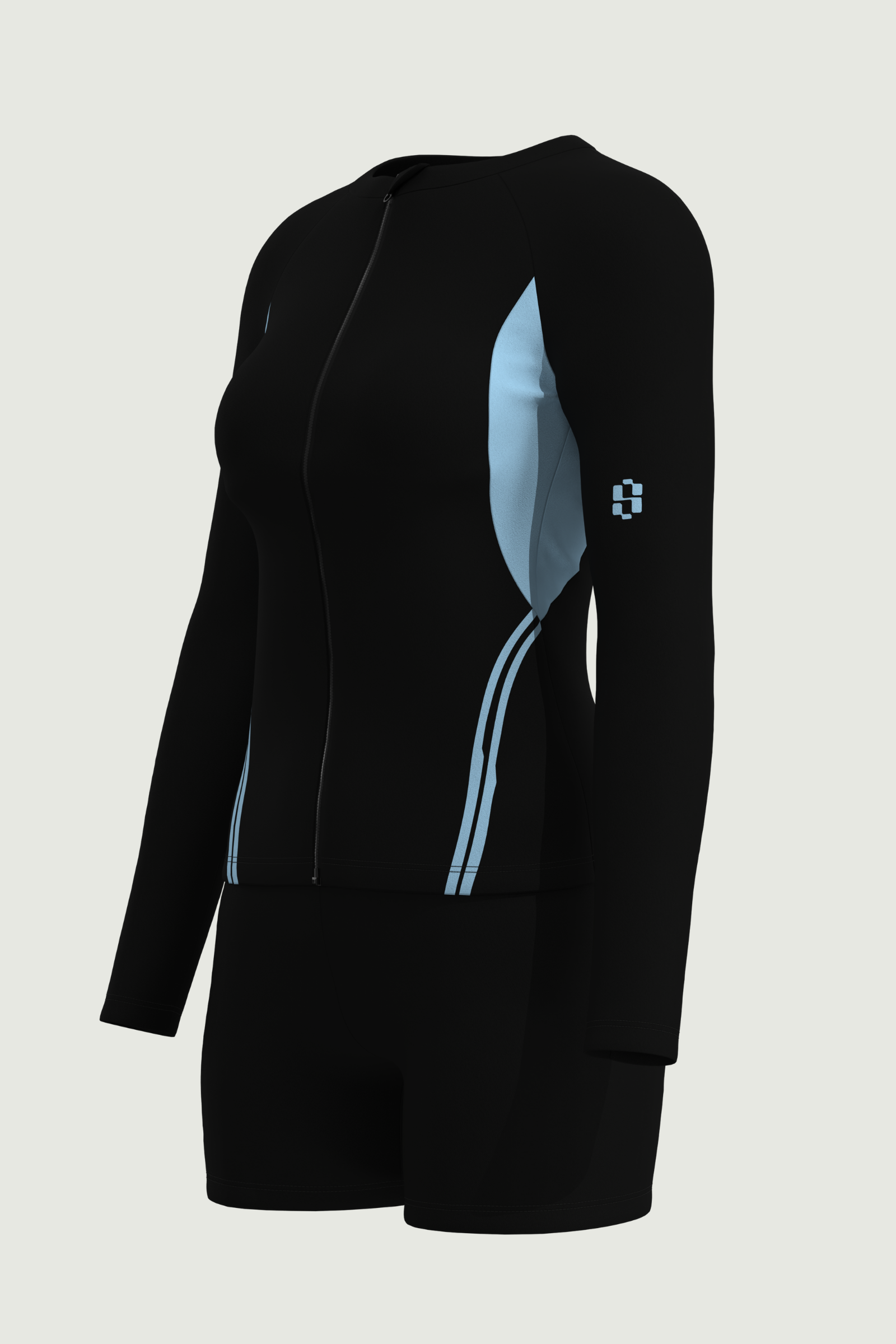 SunseekerNoir Wave Black Zip Front Rashguard Set