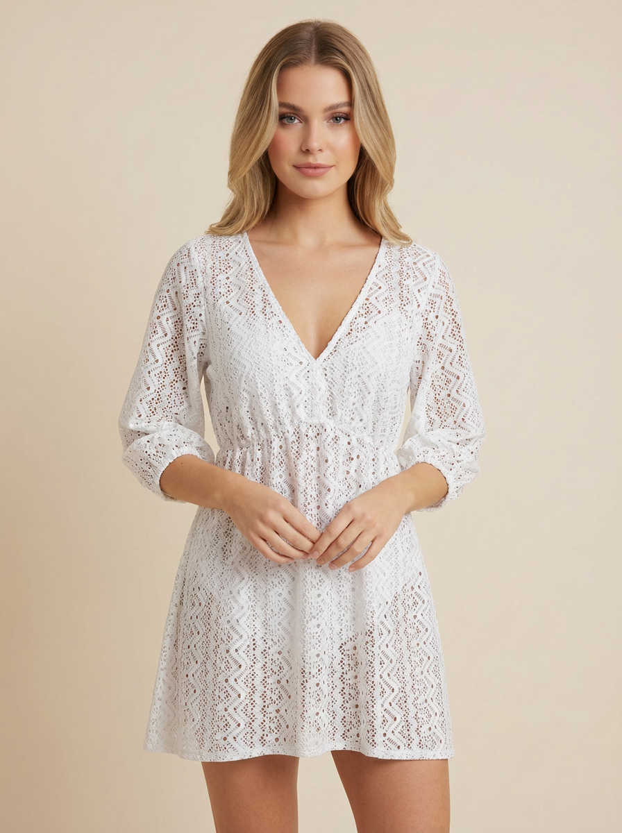 SunseekerCrochet White V-neck Dress