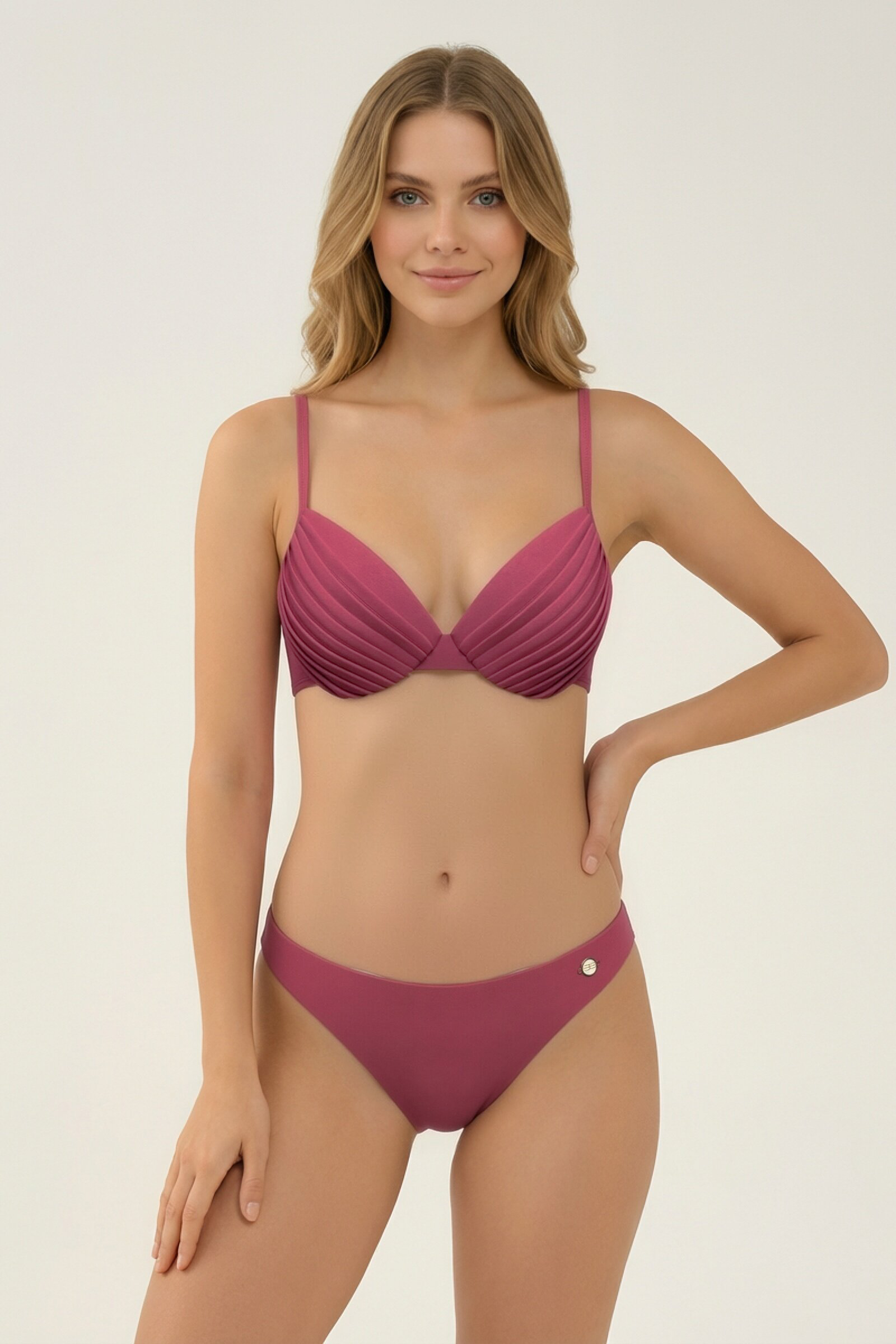 SunseekerCore Solid Sangria Pleat Bikini Top