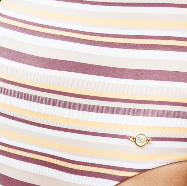 Close up on digital printing of Sunseeker sunbleached stripes bikini